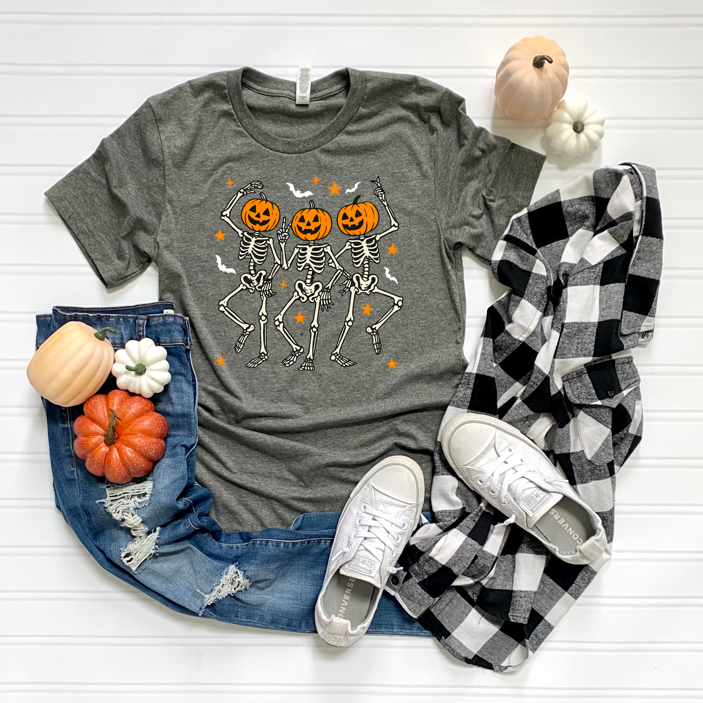 Skeleton Dance Unisex T-Shirt with Pumpkin Heads