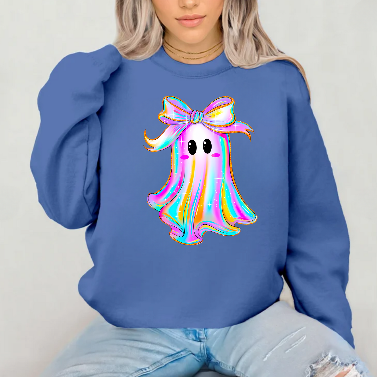 Iridescent Ghost with Bow Crewneck Sweatshirt