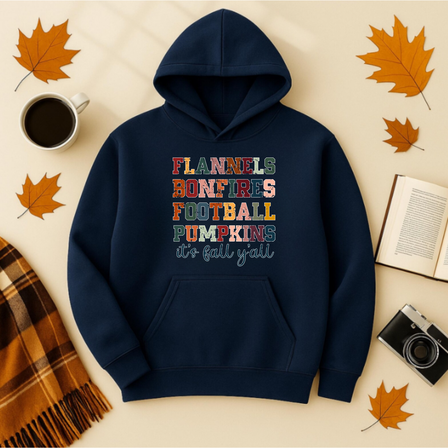 Fall Vibes Hoodie - Flannels, Bonfires, Football, Pumpkins