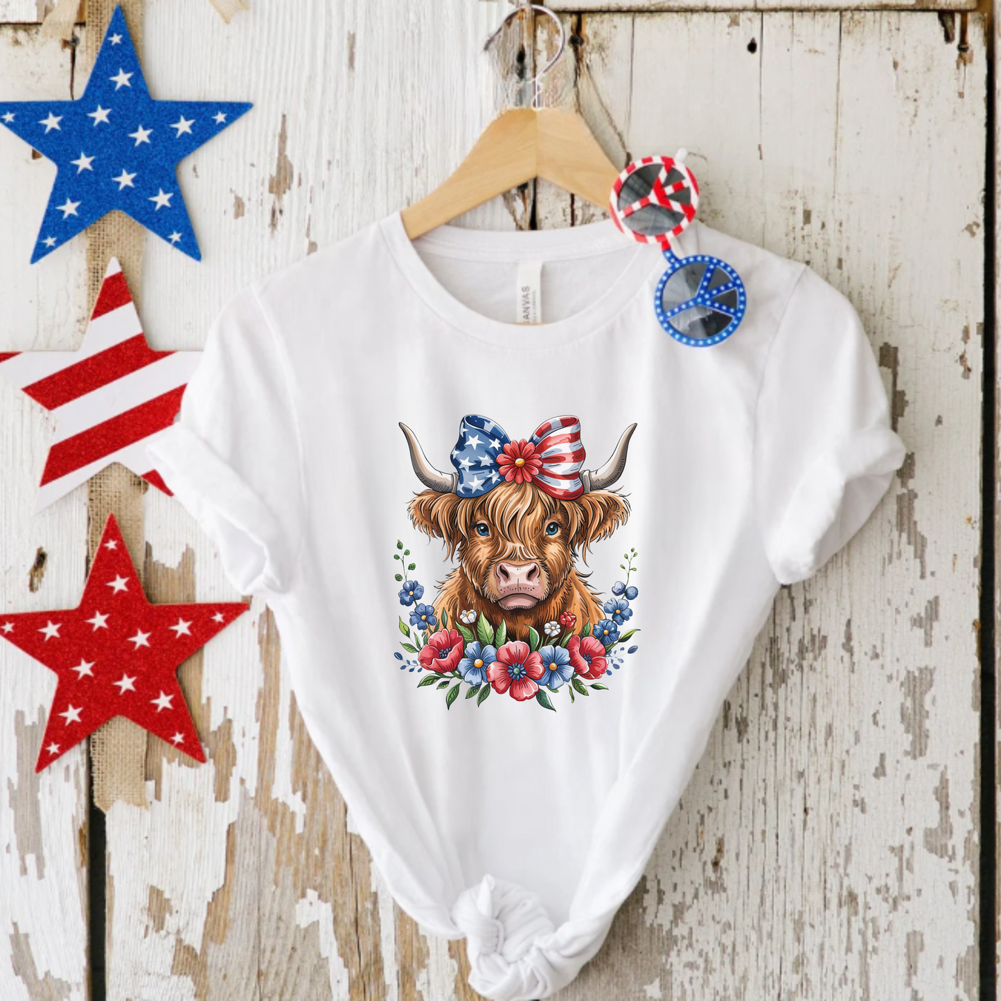Patriotic Highland Cow Tee