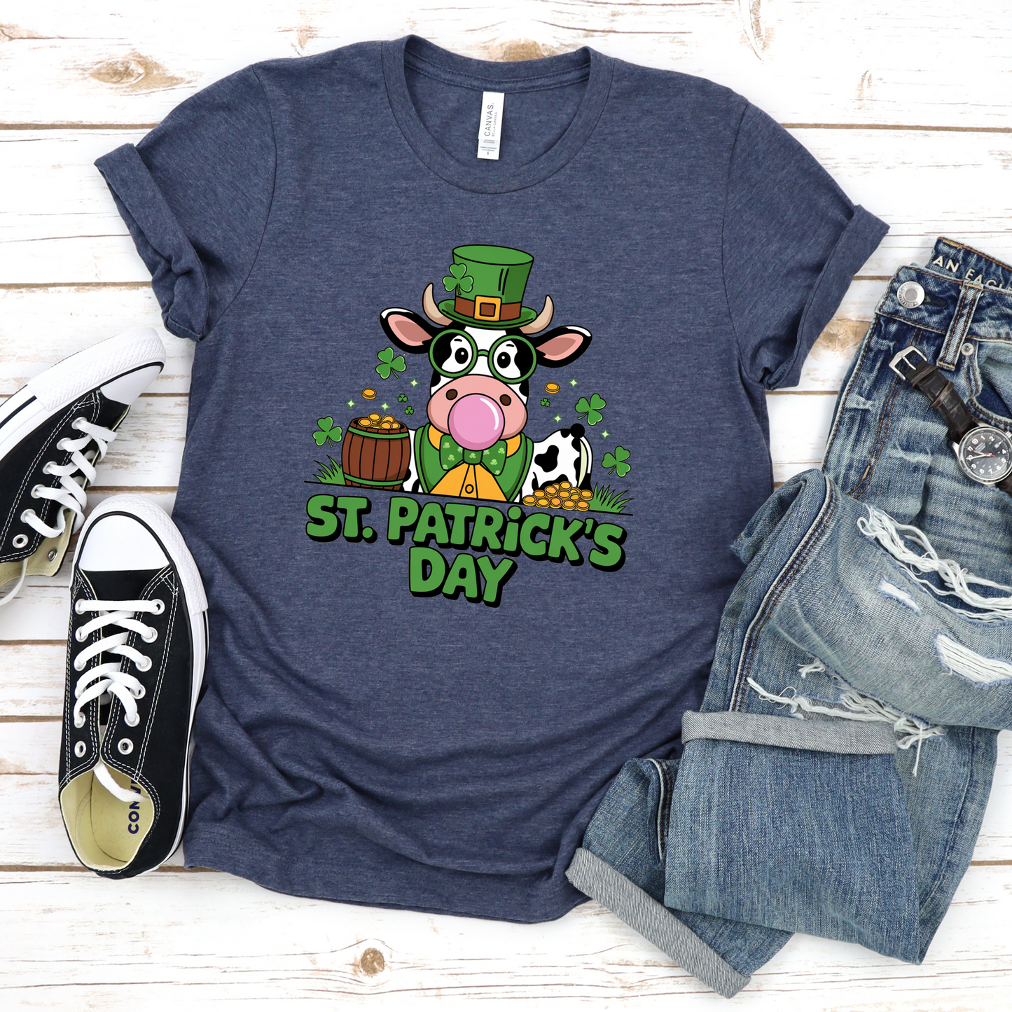 St Patrick's Day Tee with Cow Blowing Bubble