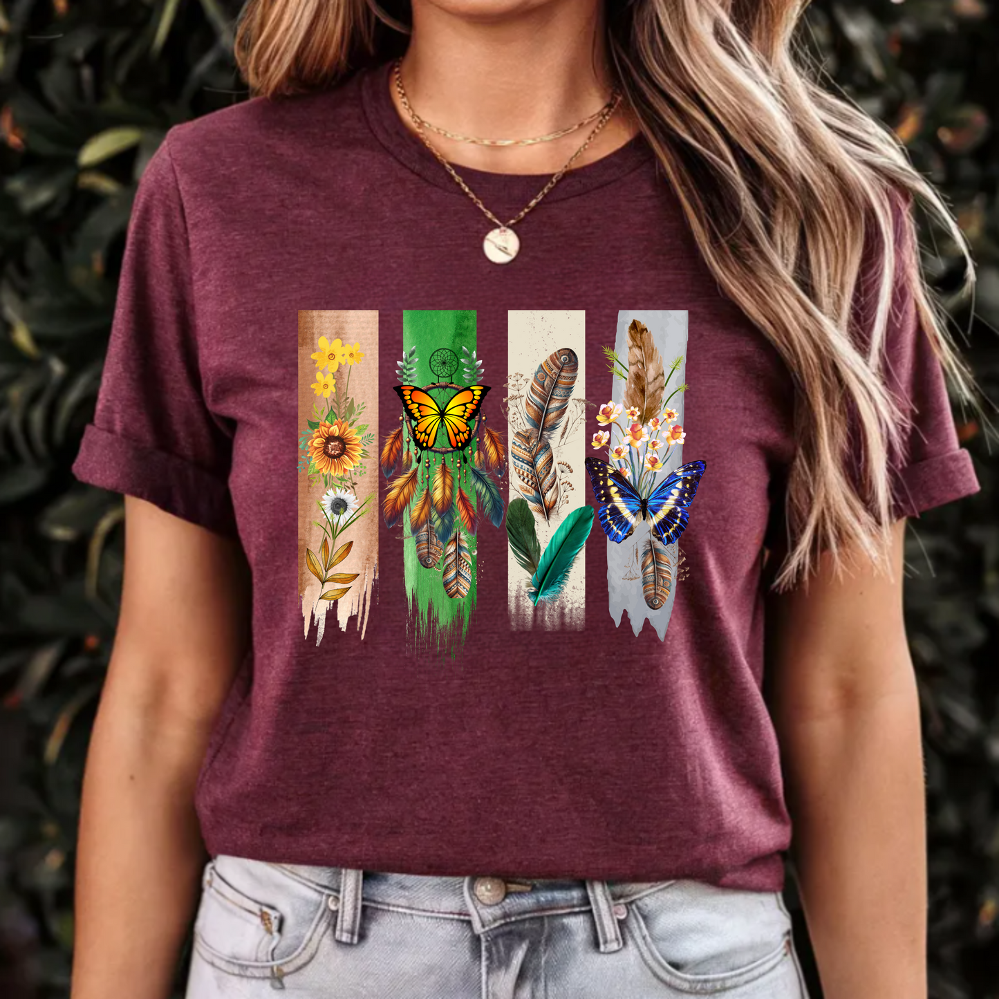 Boho Wildflower and Feather Unisex Tee