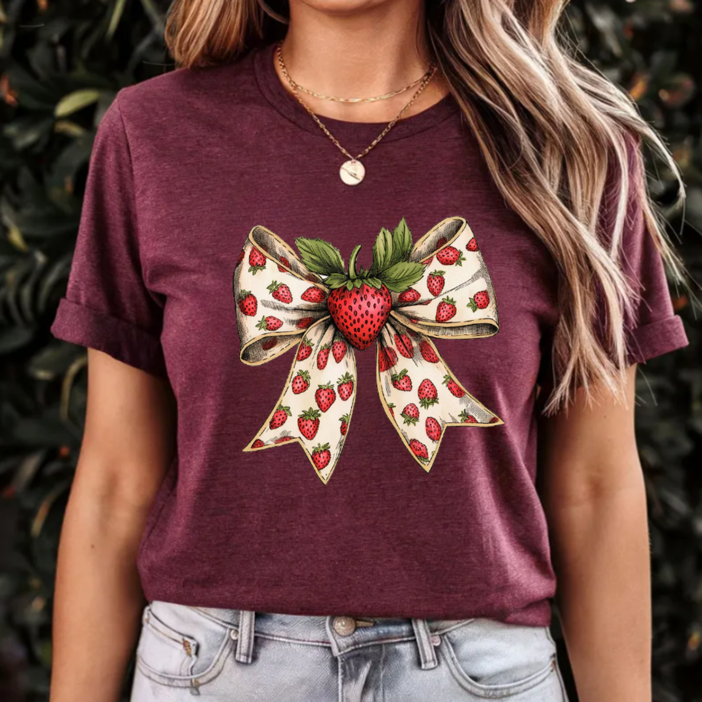 Strawberry coquette bow tee