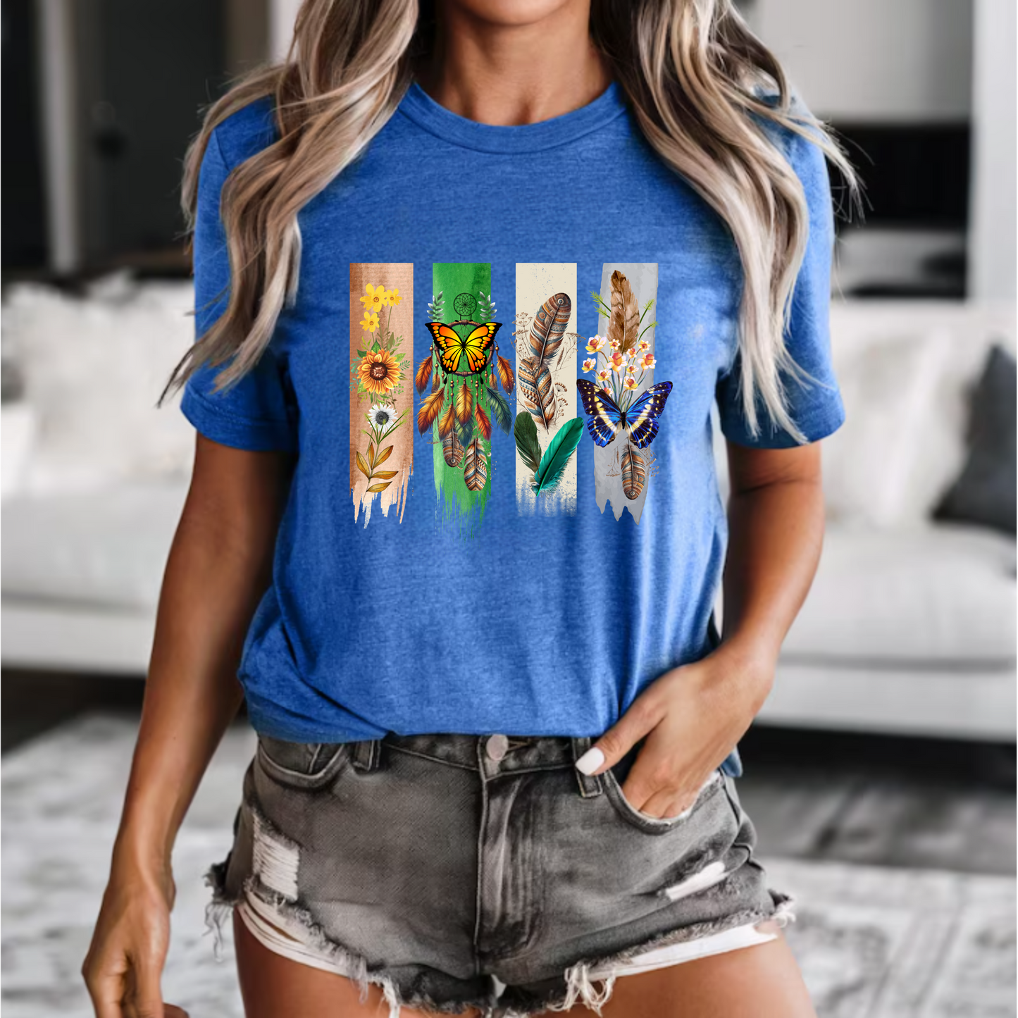 Boho Wildflower and Feather Unisex Tee