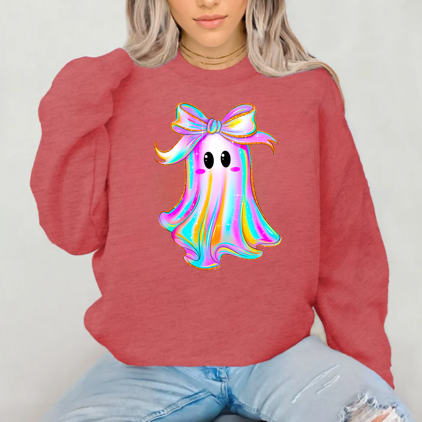 Iridescent Ghost with Bow Crewneck Sweatshirt