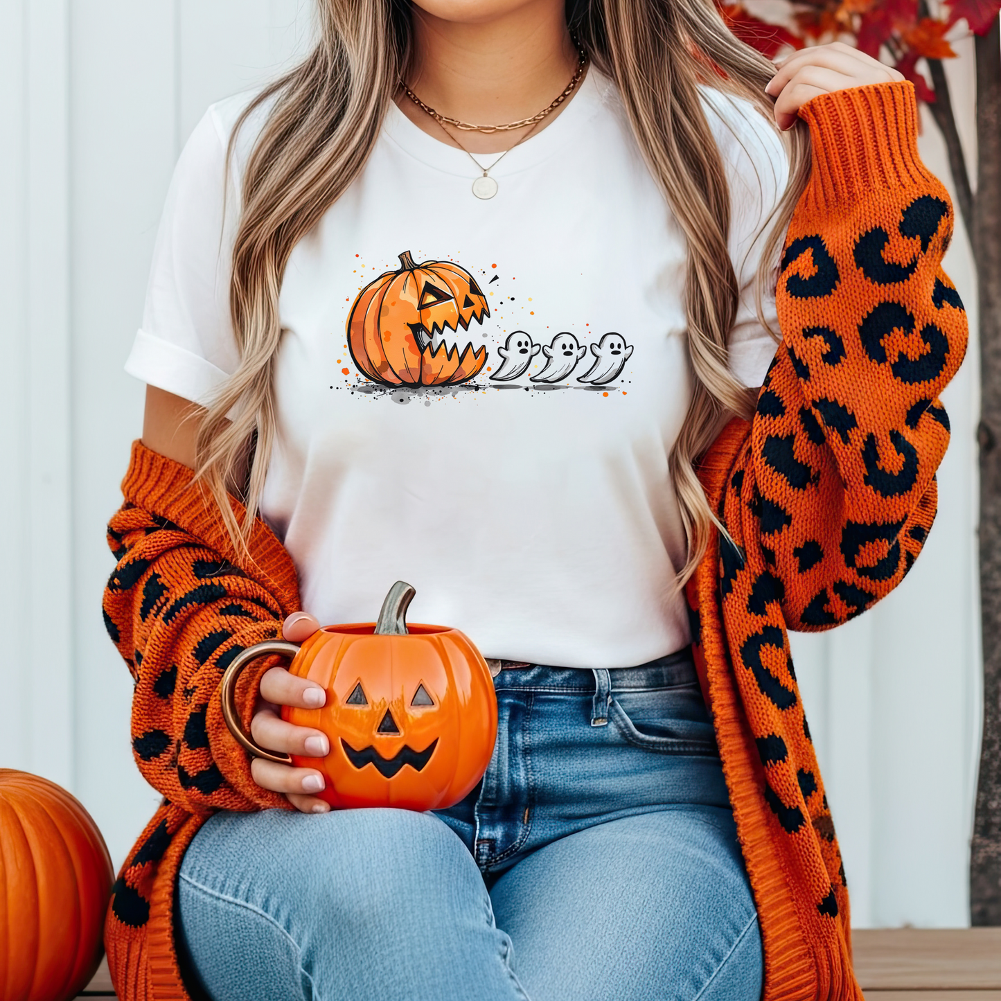 Halloween Pumpkin T-Shirt, Unisex Graphic Tee, Fall Fashion, Spooky Season Shirt, Ghost Design, Casual Wear