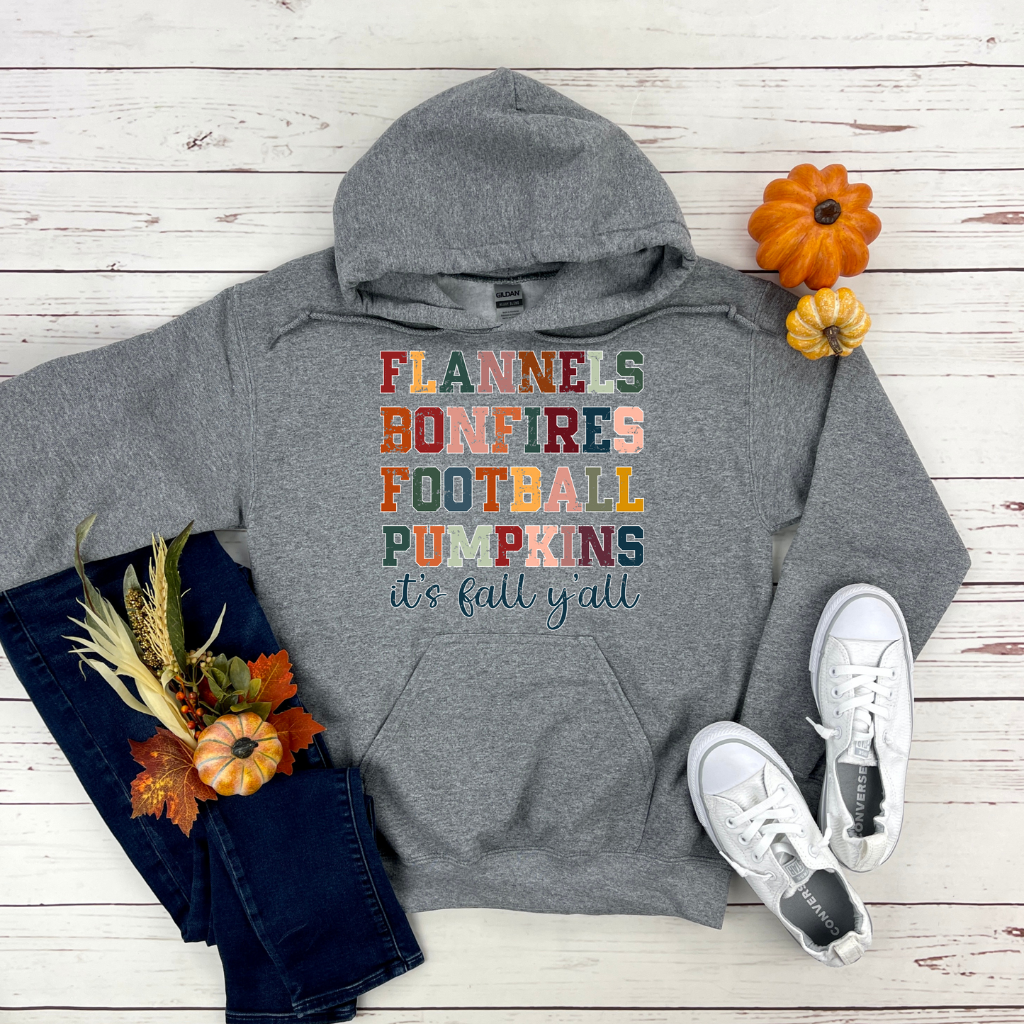 Fall Vibes Hoodie - Flannels, Bonfires, Football, Pumpkins