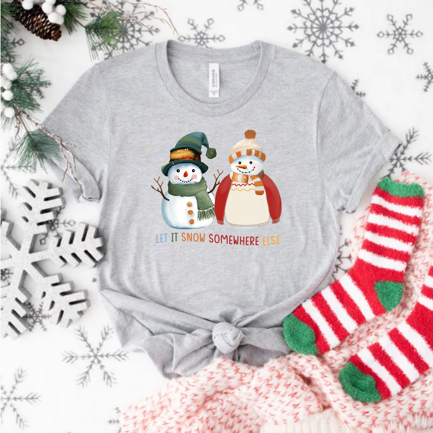 Snowman Unisex T-Shirt - Let It Snow Somewhere Else Design