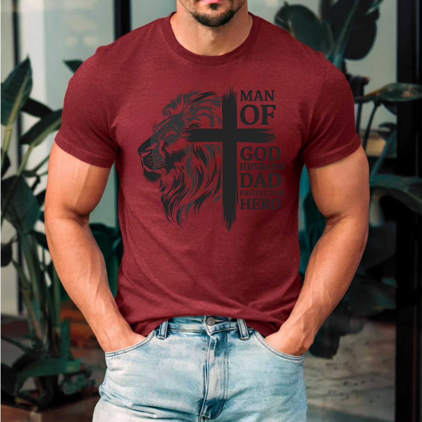 Men's Faith & Family Graphic Tee - 'Man of God, Husband, Dad, Protector, Hero'