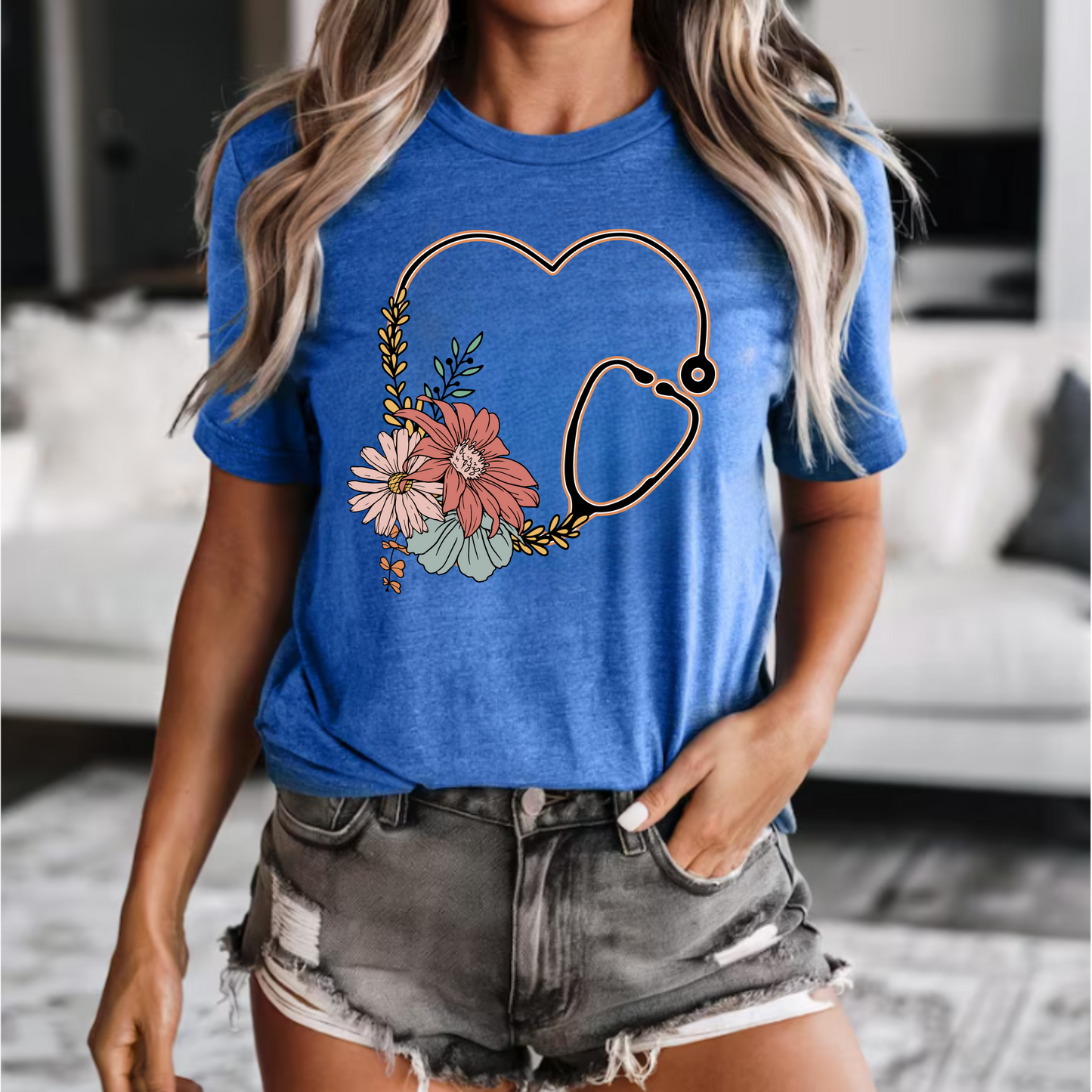 Floral Nursing Stethoscope Tee