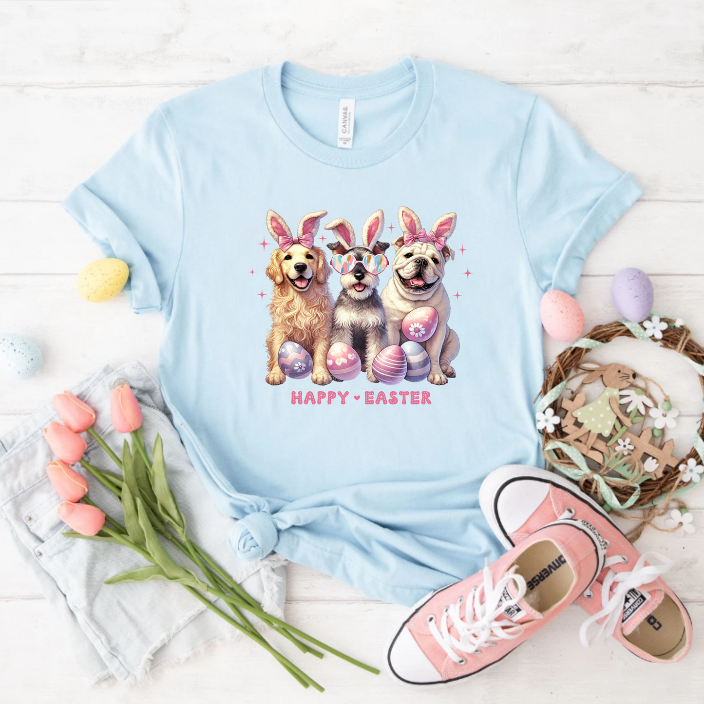 Dog Lover Unisex Tee - Happy Easter Dogs Design