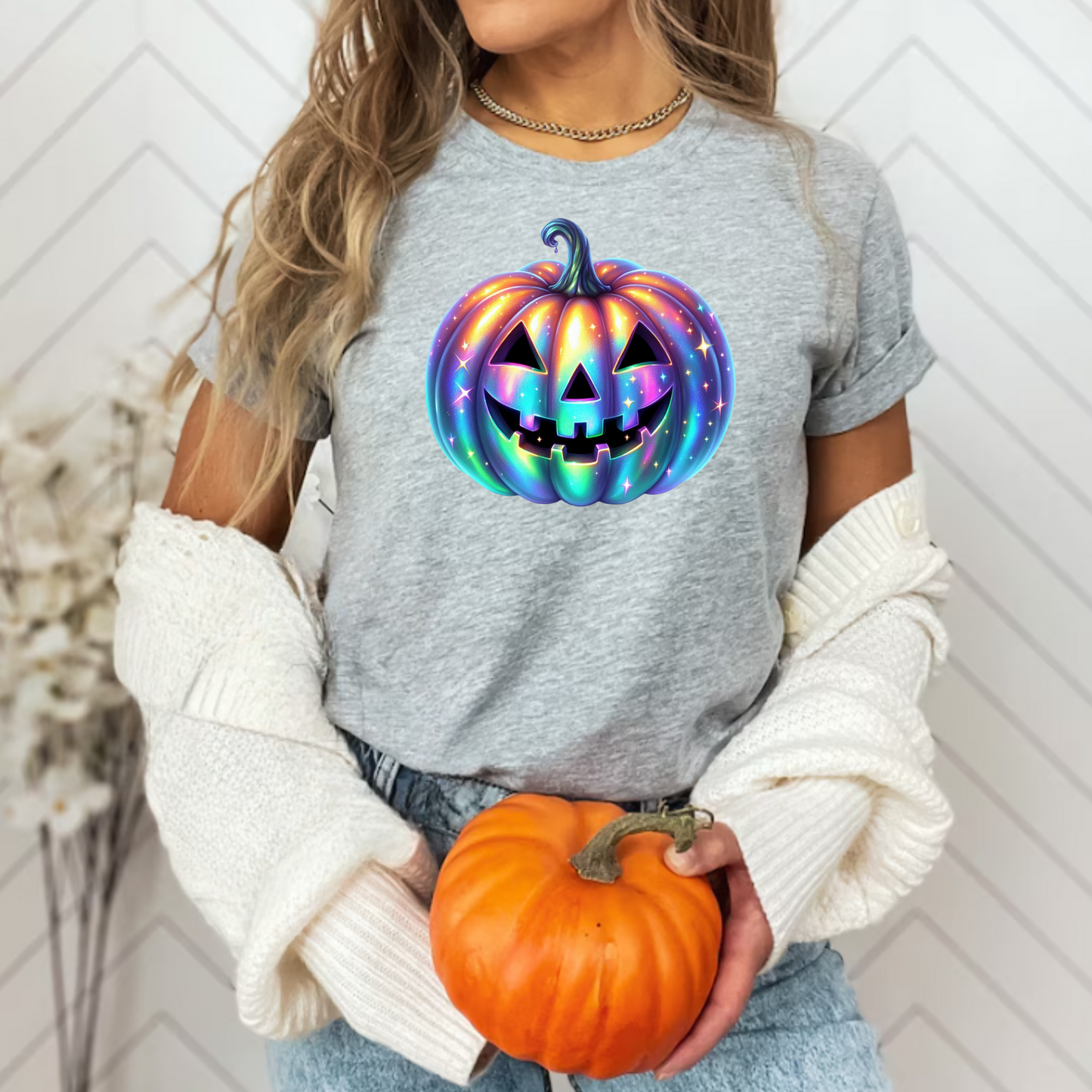 Unisex T-Shirt with Iridescent Pumpkin Design