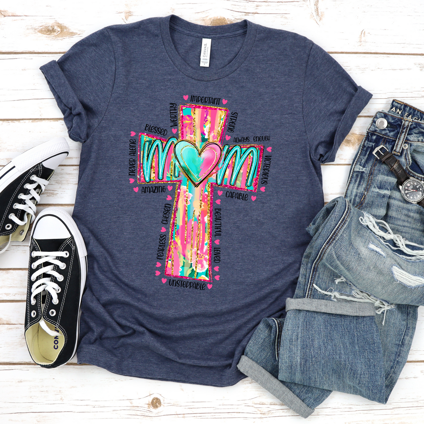 Christian Mom Unisex Tee with Neon Cross Design