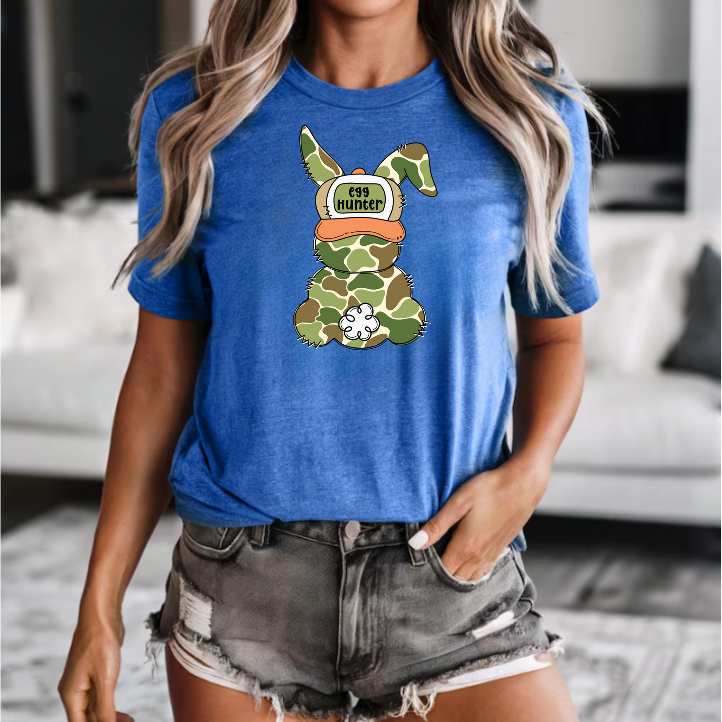 Egg Hunter Tee with Camouflaged Bunny Unisex Shirt