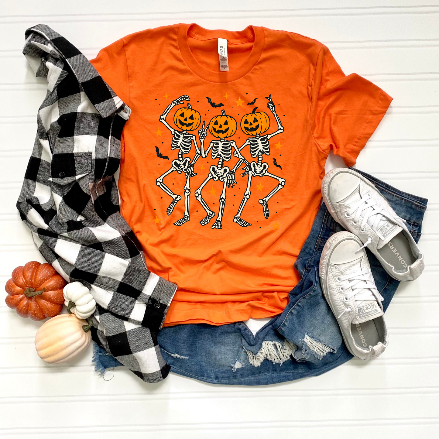 Skeleton Dance Unisex T-Shirt with Pumpkin Heads
