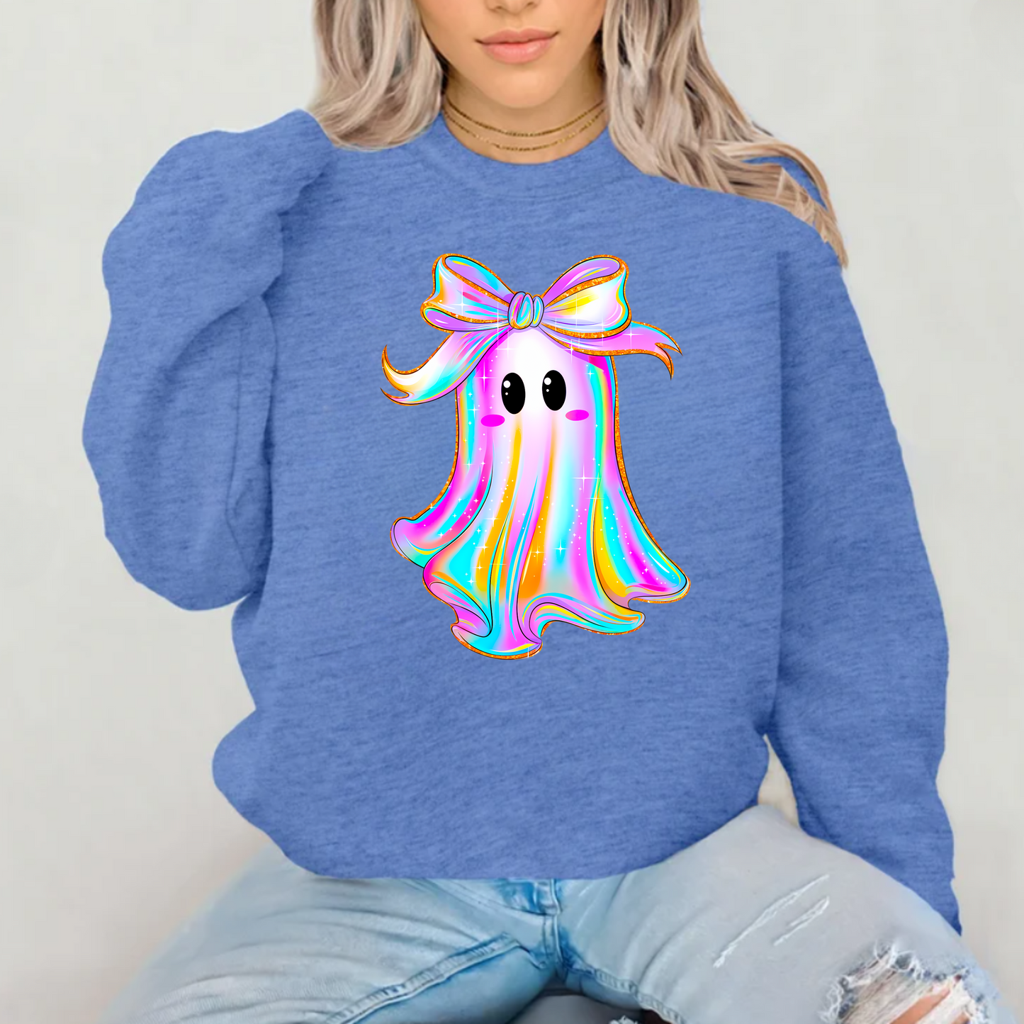 Iridescent Ghost with Bow Crewneck Sweatshirt
