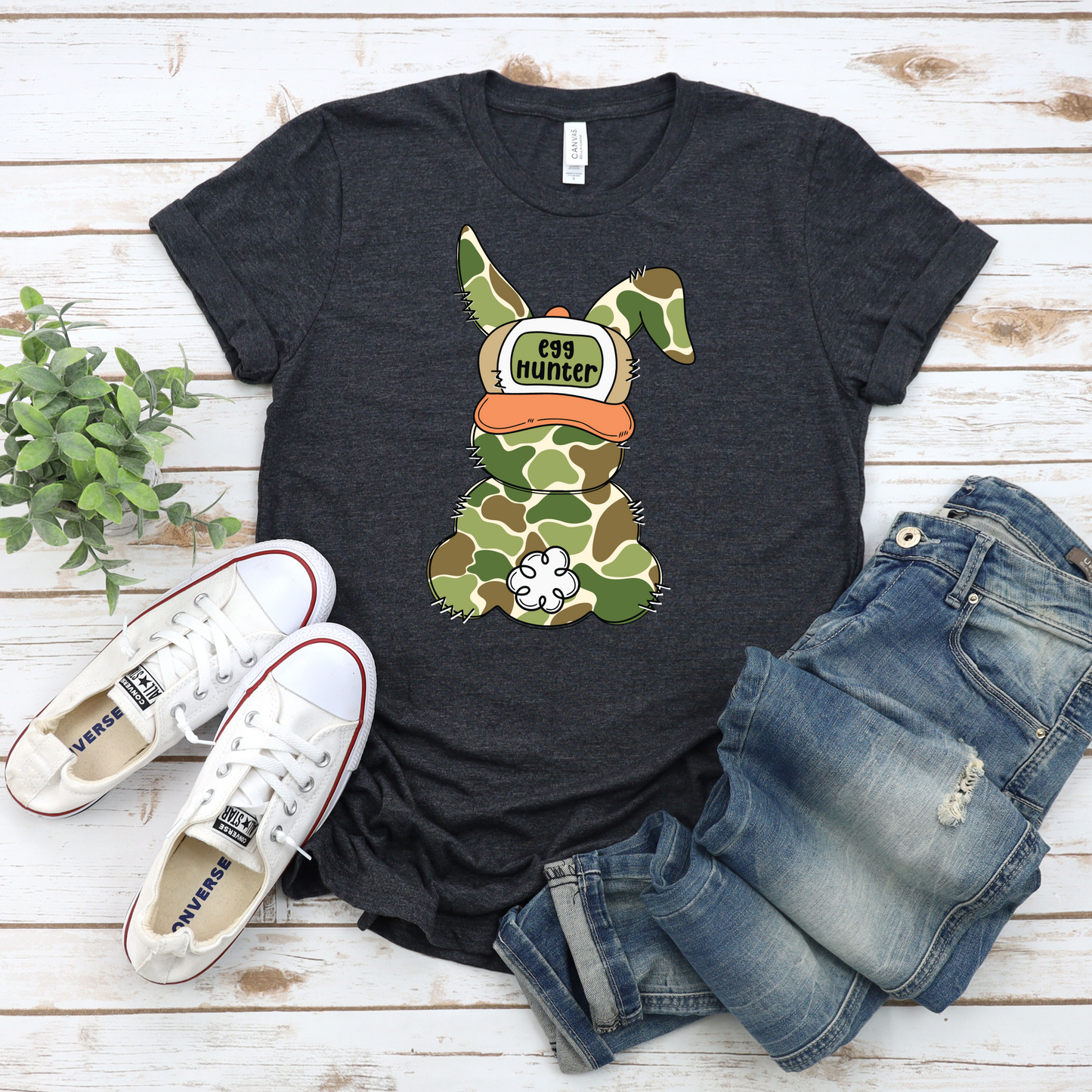 Egg Hunter Tee with Camouflaged Bunny Unisex Shirt