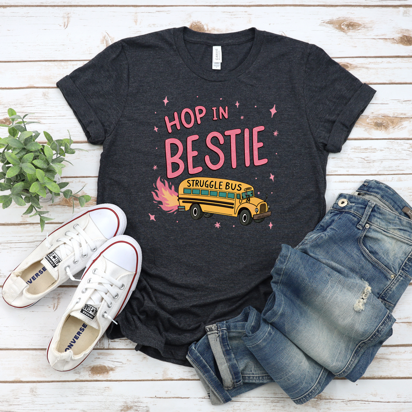 Funny Unisex Tee 'Hop In Bestie-Struggle Bus'
