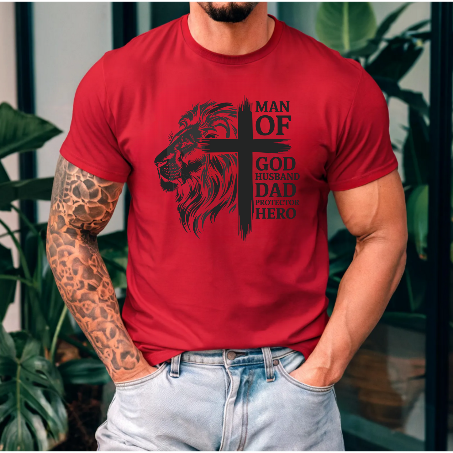 Men's Faith & Family Graphic Tee - 'Man of God, Husband, Dad, Protector, Hero'