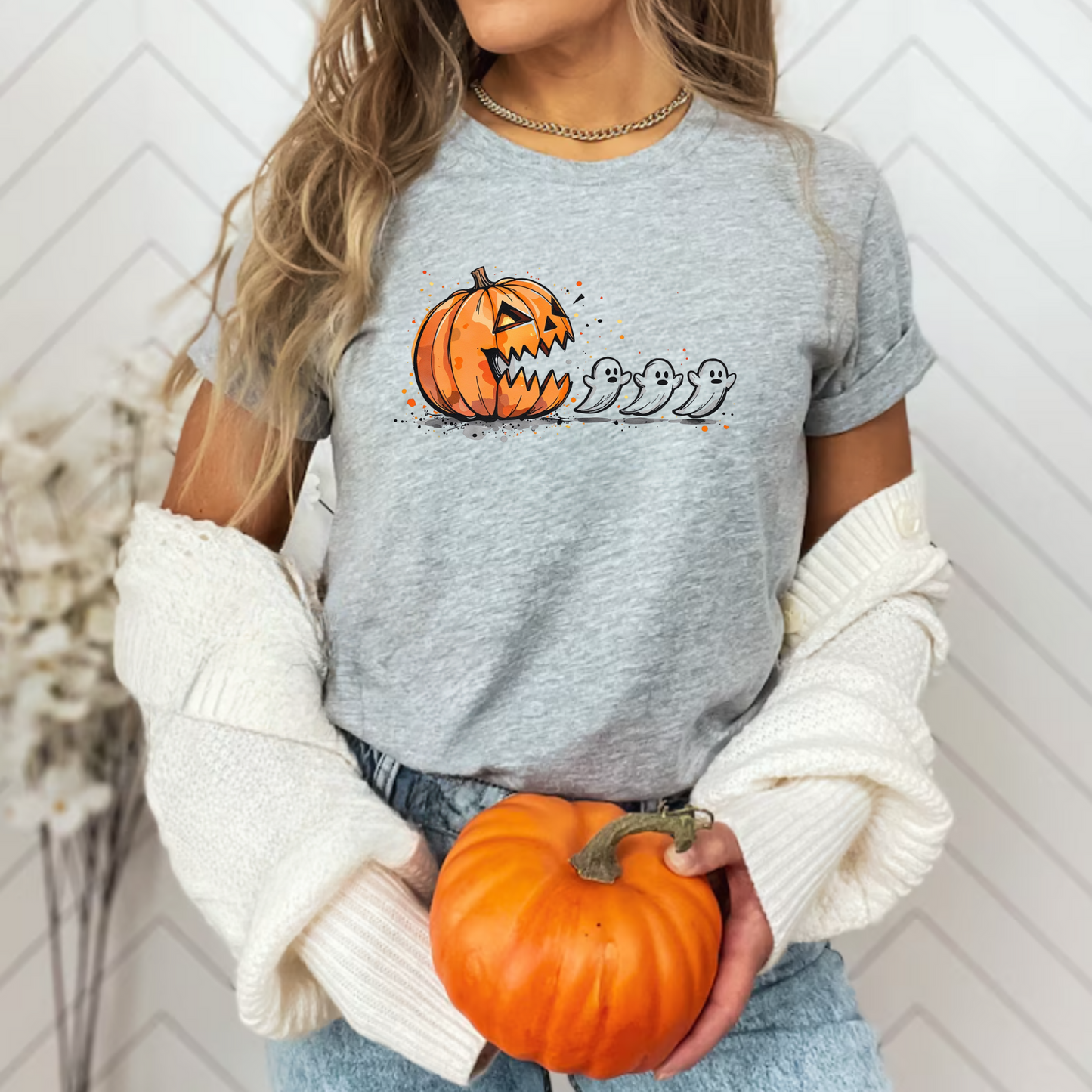 Halloween Pumpkin T-Shirt, Unisex Graphic Tee, Fall Fashion, Spooky Season Shirt, Ghost Design, Casual Wear