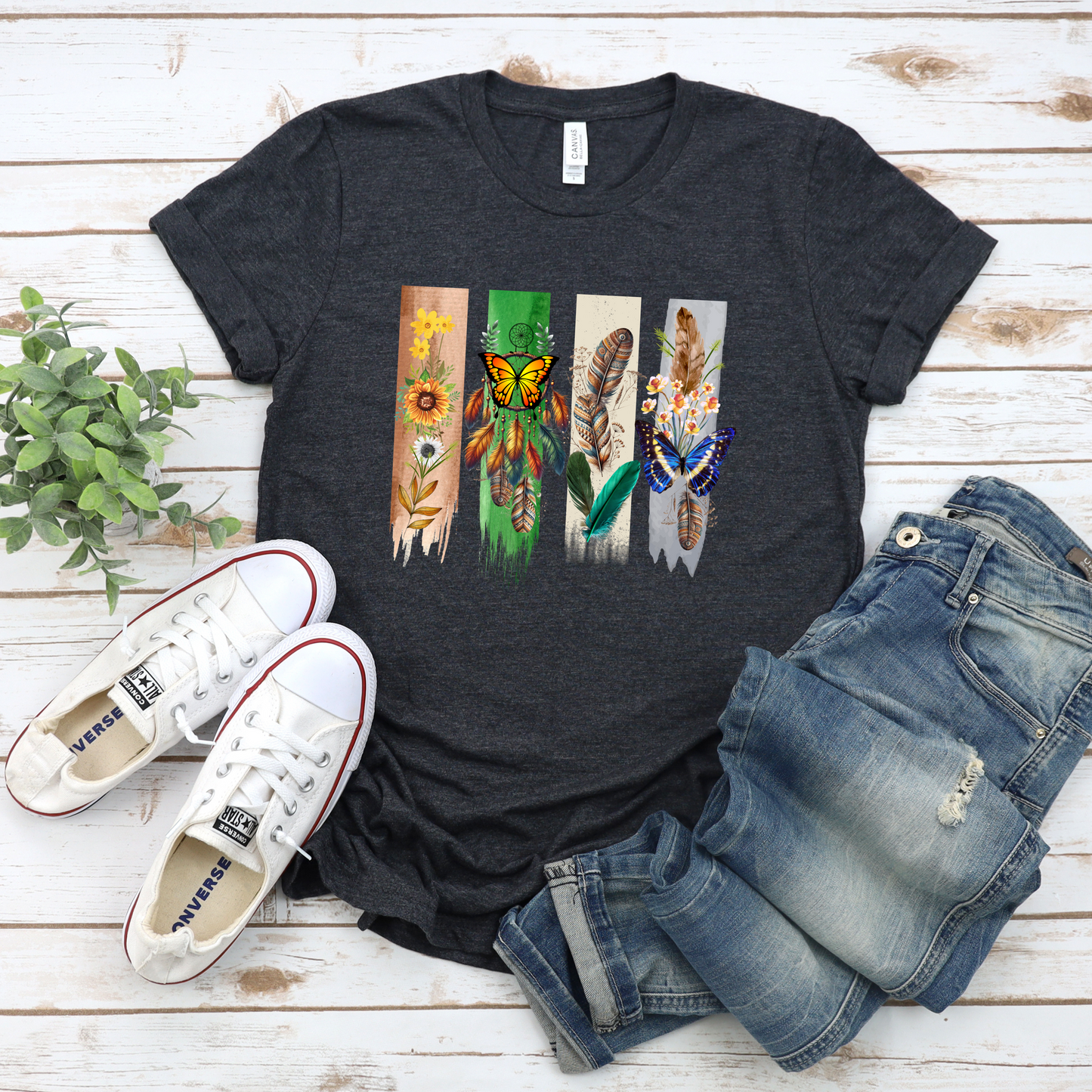 Boho Wildflower and Feather Unisex Tee