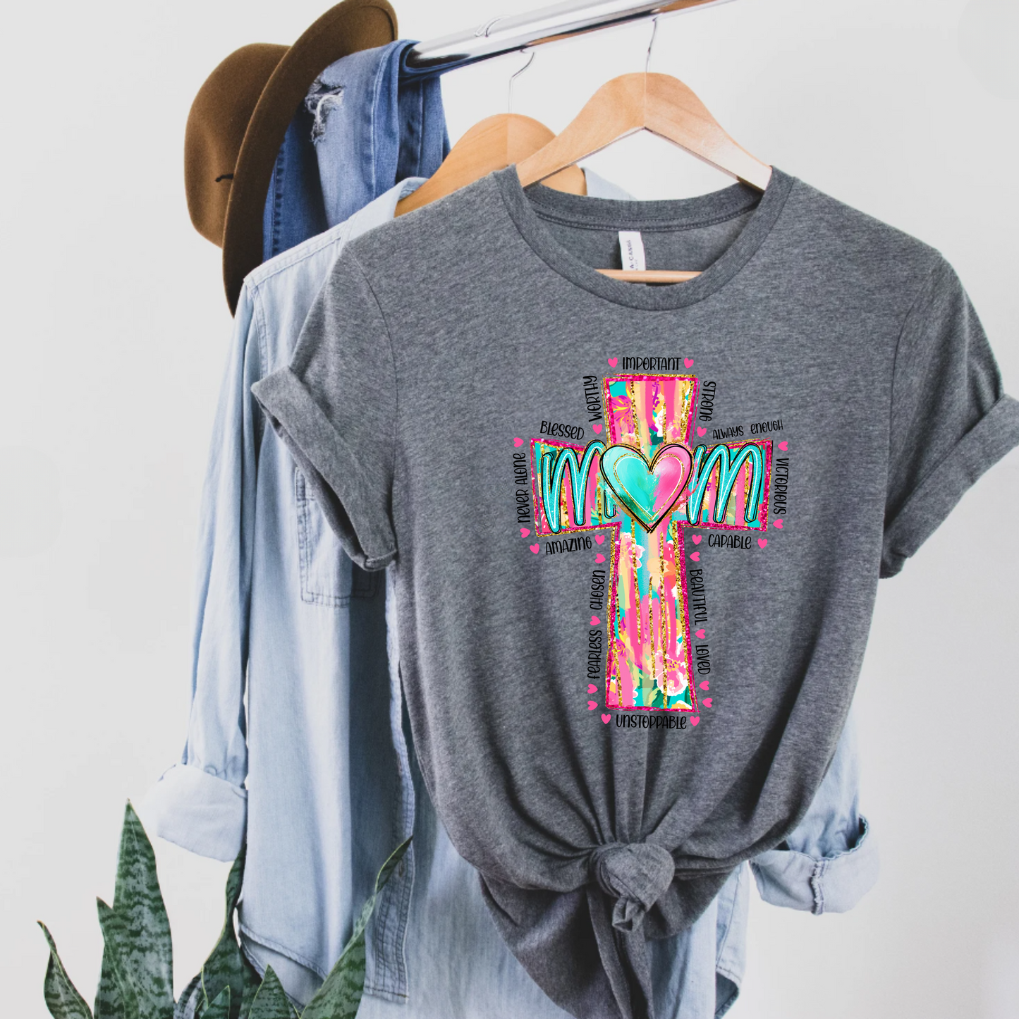 Christian Mom Unisex Tee with Neon Cross Design