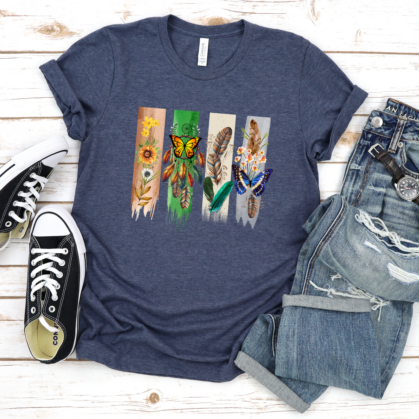 Boho Wildflower and Feather Unisex Tee