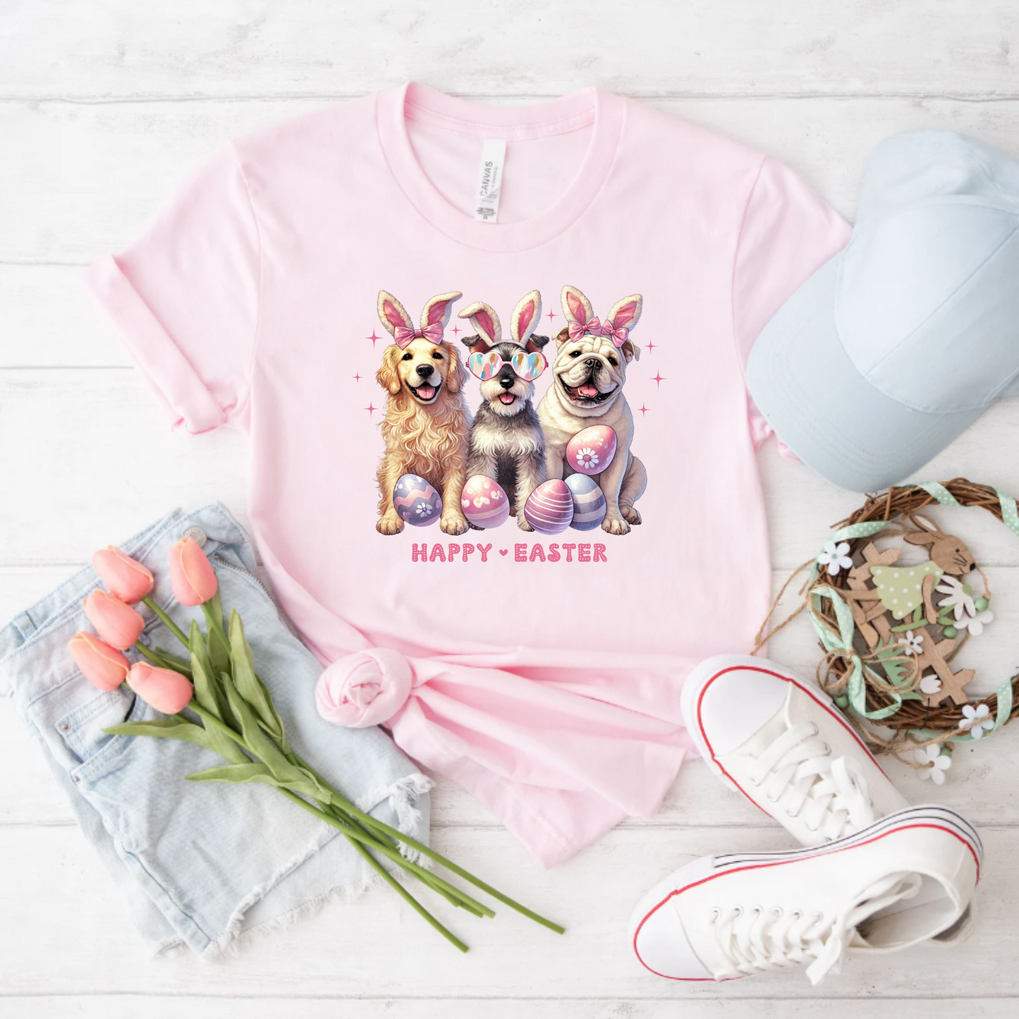 Dog Lover Unisex Tee - Happy Easter Dogs Design