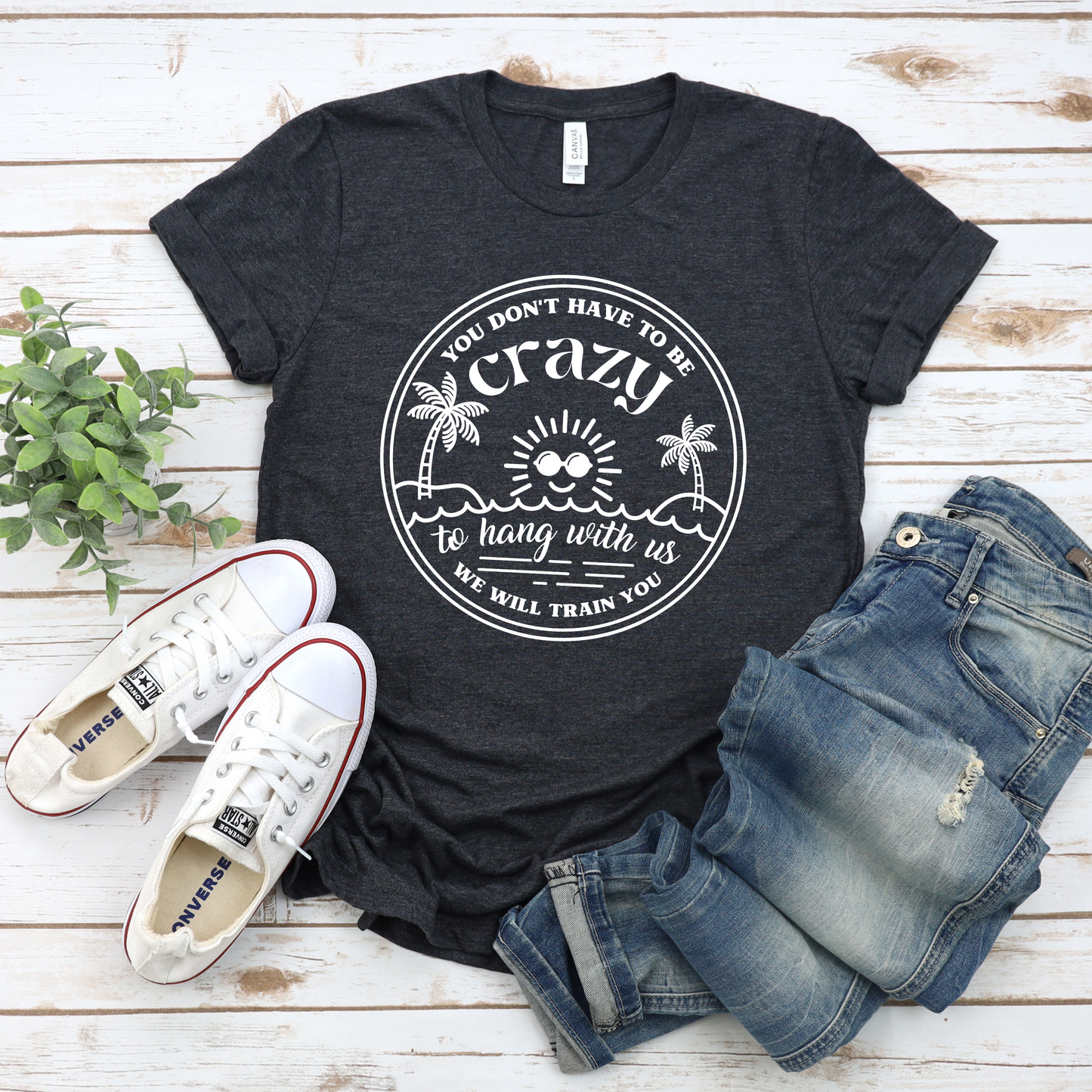 'You don't have to be crazy to hang with us, we will train you' tee