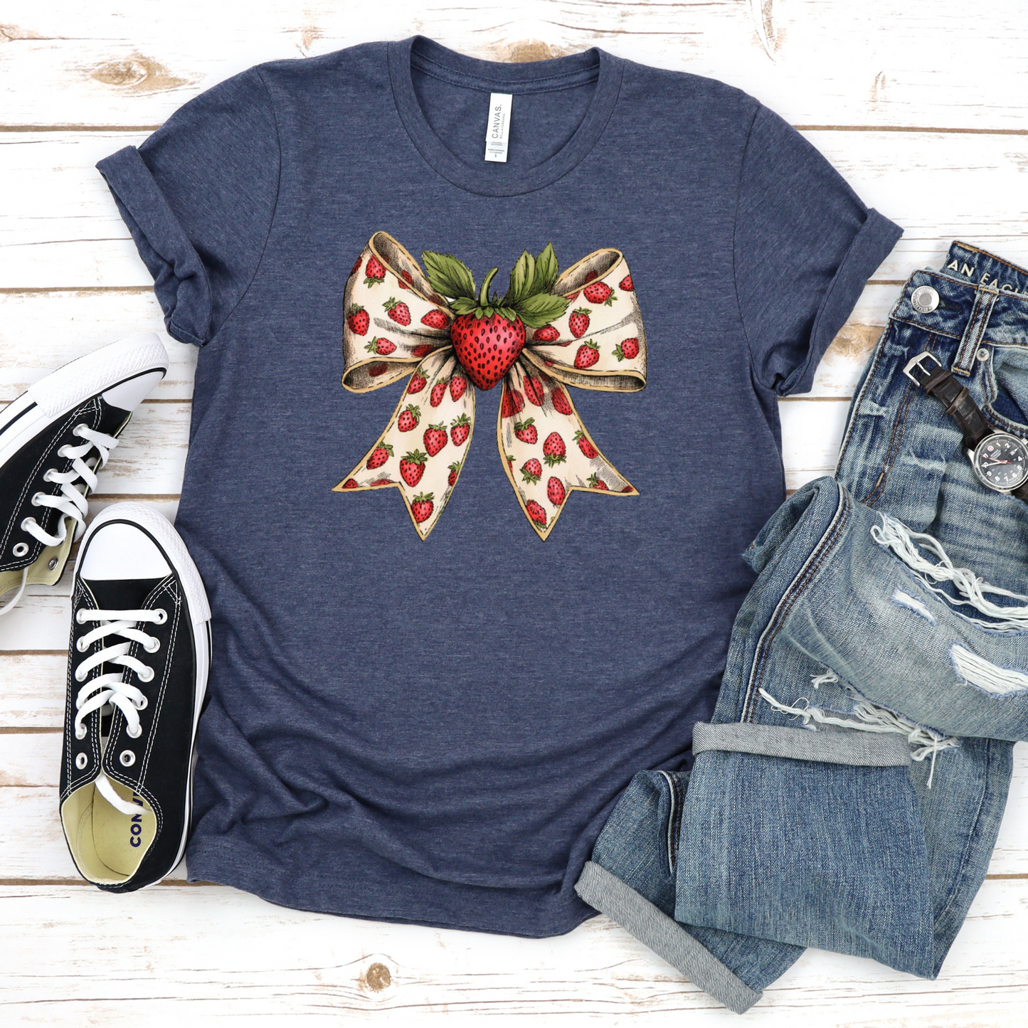 Strawberry coquette bow tee