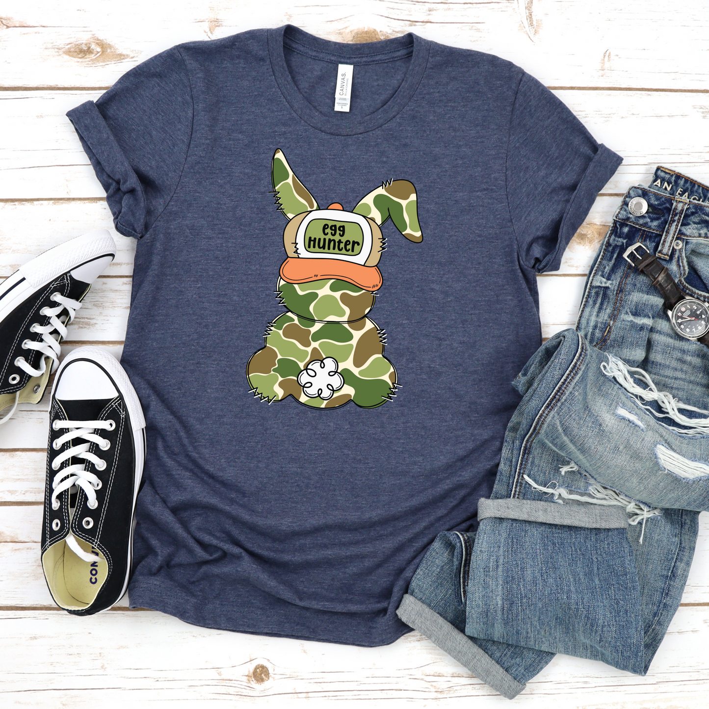 Egg Hunter Tee with Camouflaged Bunny Unisex Shirt