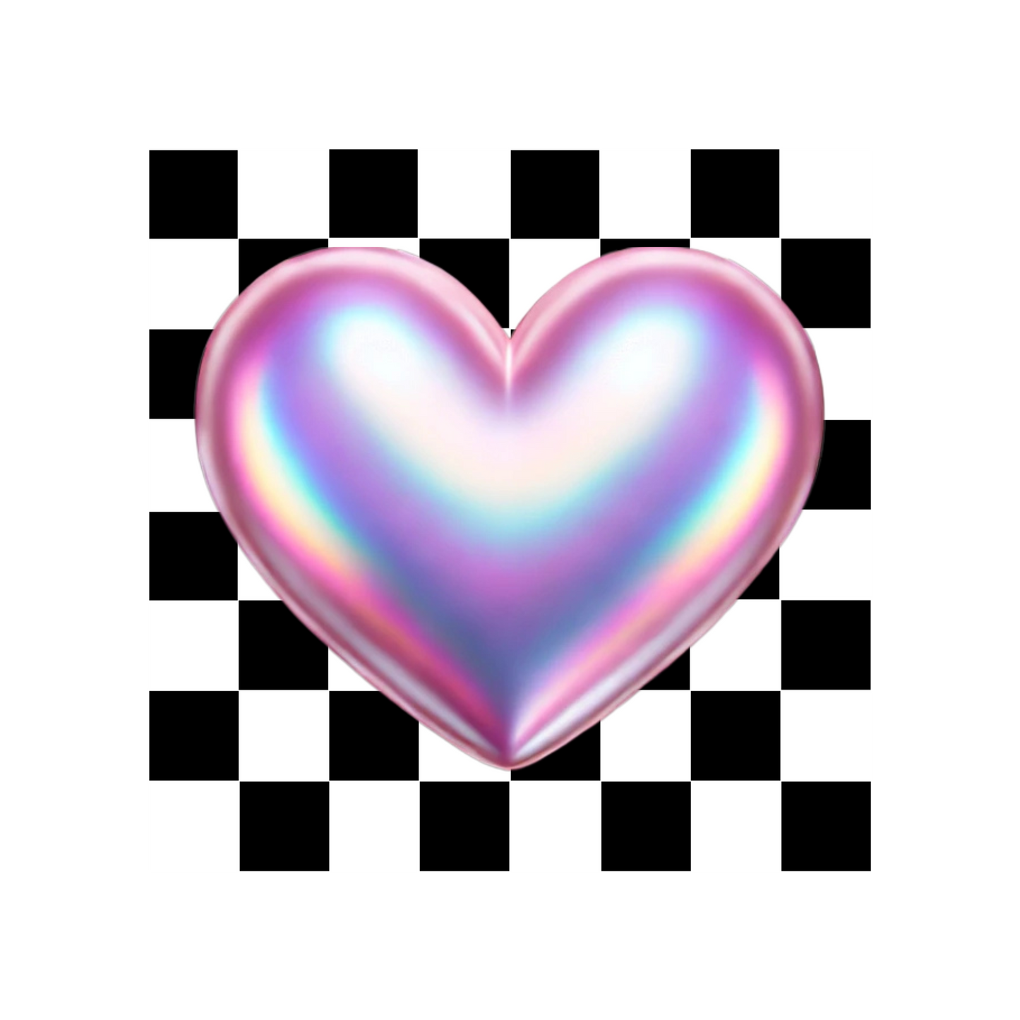 Black and white checkerboard with iridescent pink heart Valentine's Day png