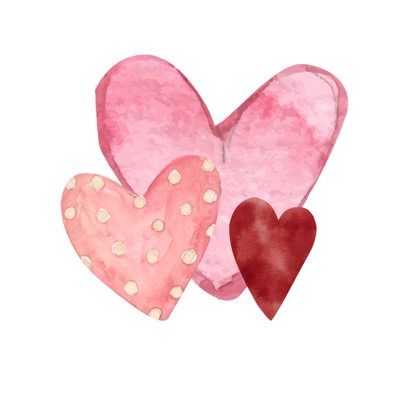 3 watercolor hearts for Valentines Day png