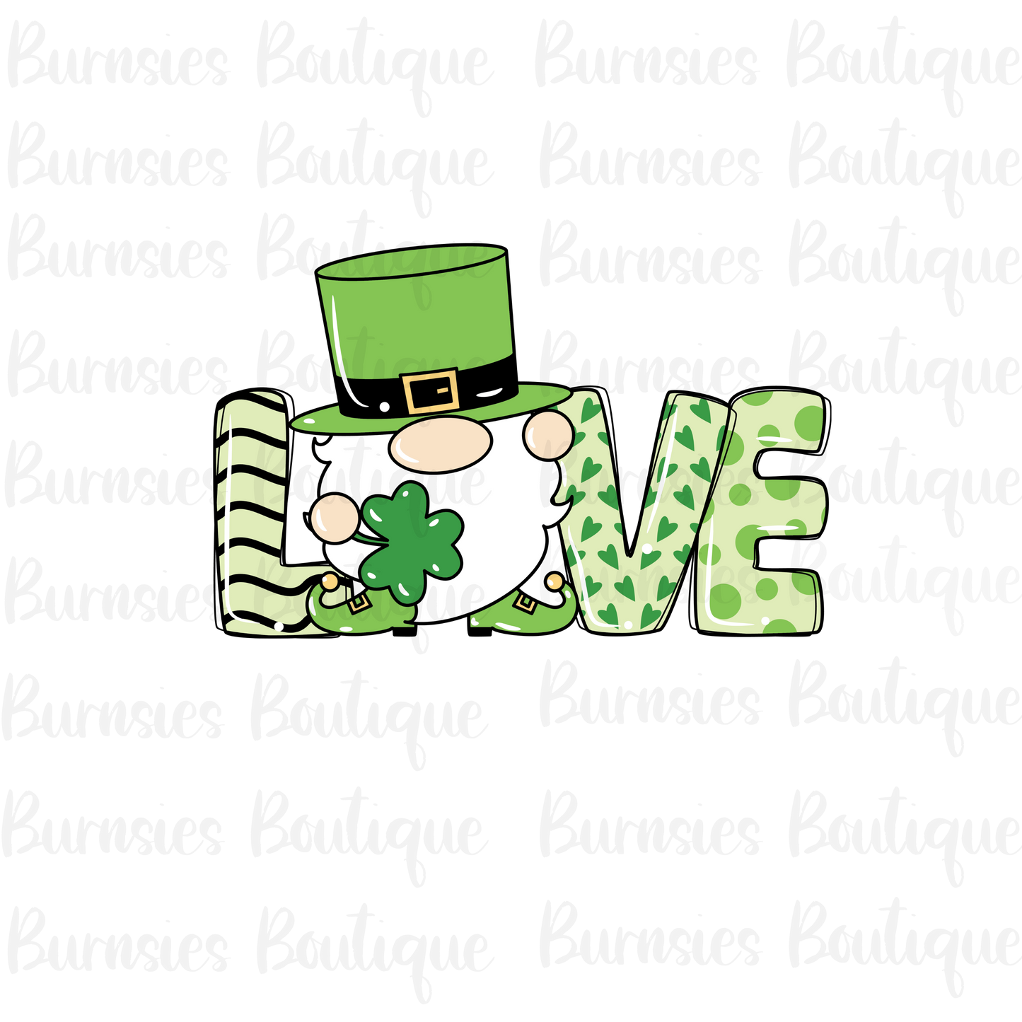 "Love" with a gnome for St. Patrick's Day png