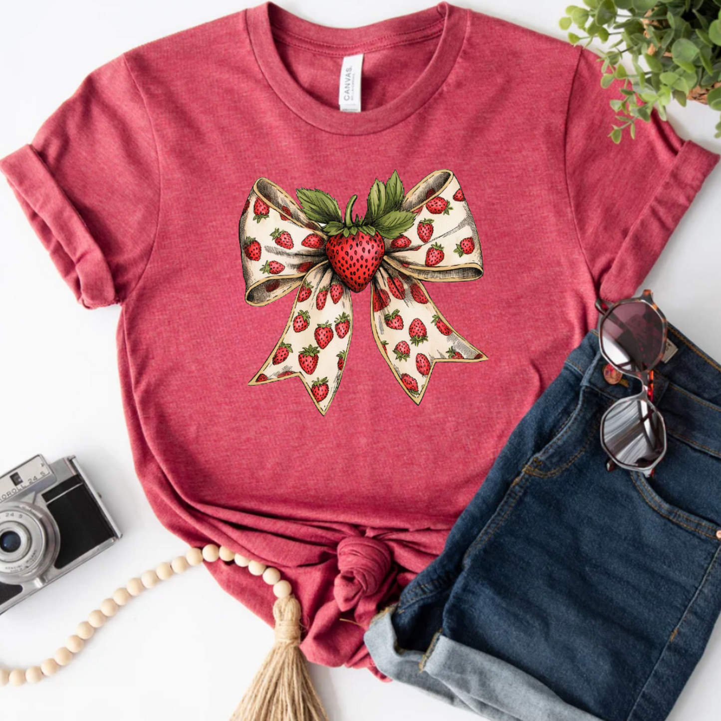 Strawberry coquette bow tee