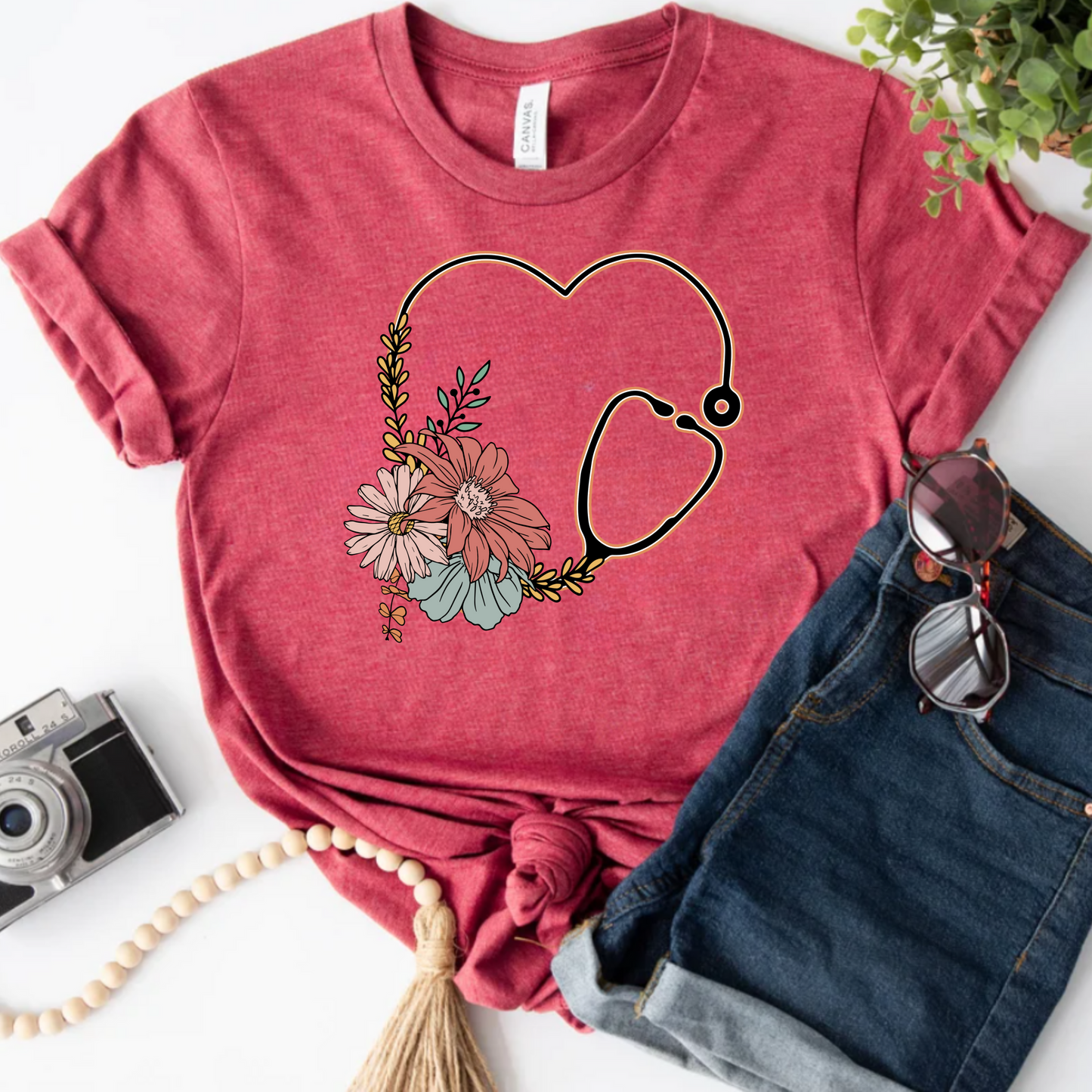 Floral Nursing Stethoscope Tee