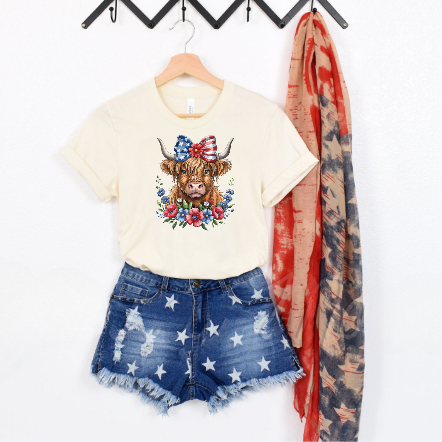 Patriotic Highland Cow Tee