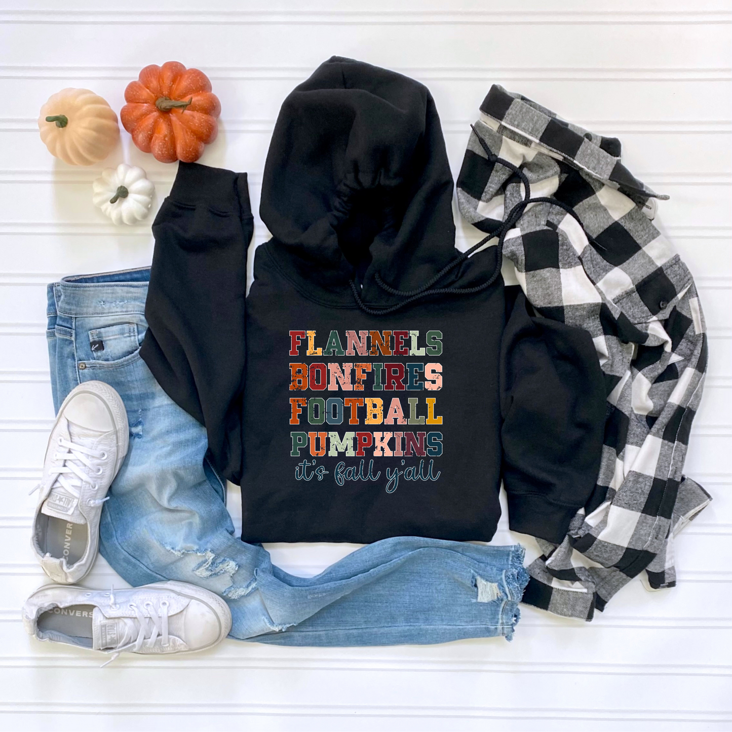 Fall Vibes Hoodie - Flannels, Bonfires, Football, Pumpkins