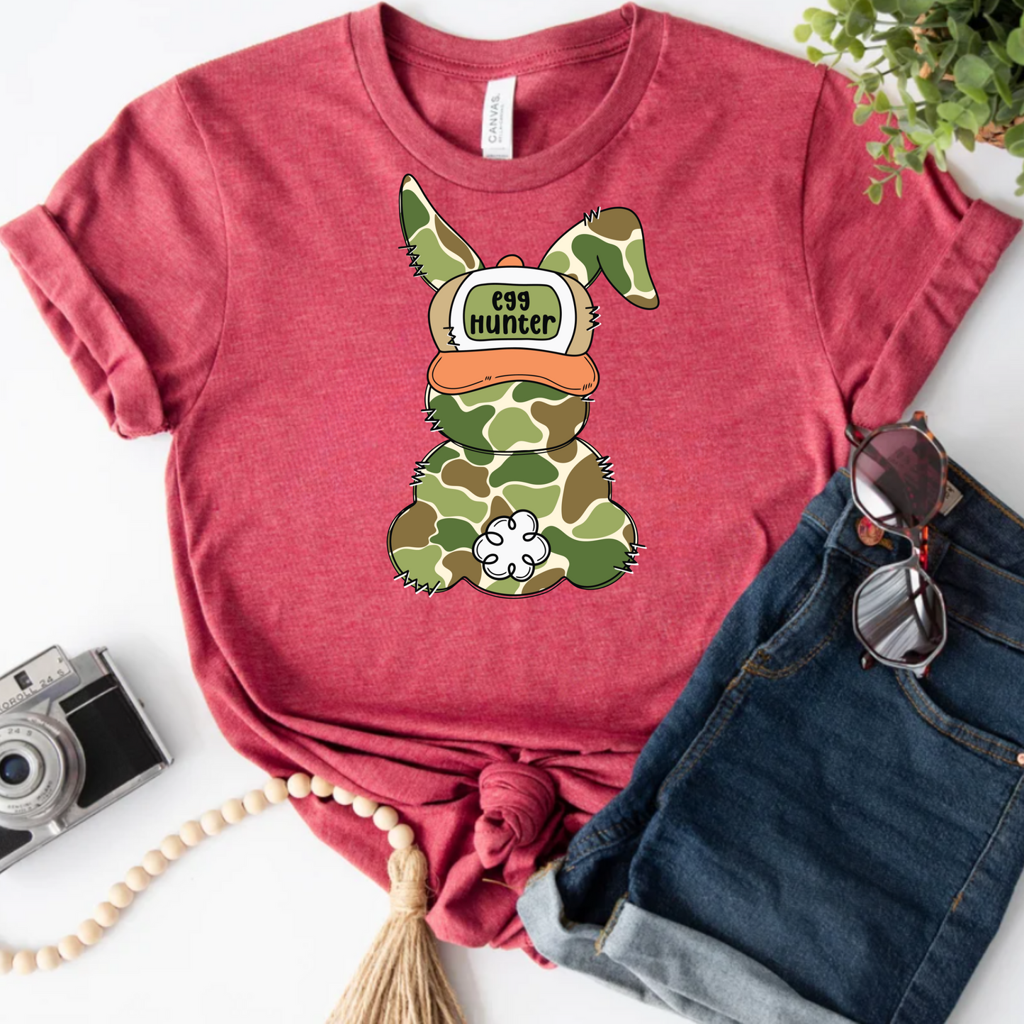 Egg Hunter Tee with Camouflaged Bunny Unisex Shirt