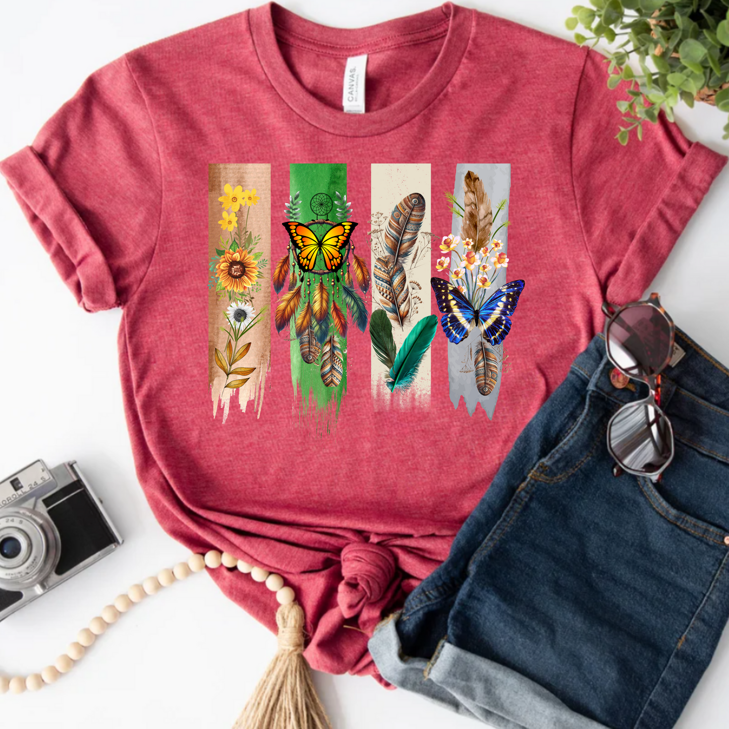 Boho Wildflower and Feather Unisex Tee