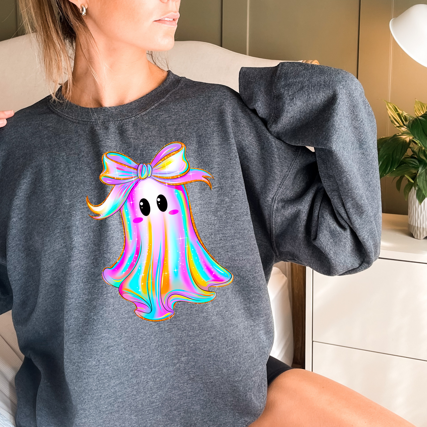 Iridescent Ghost with Bow Crewneck Sweatshirt