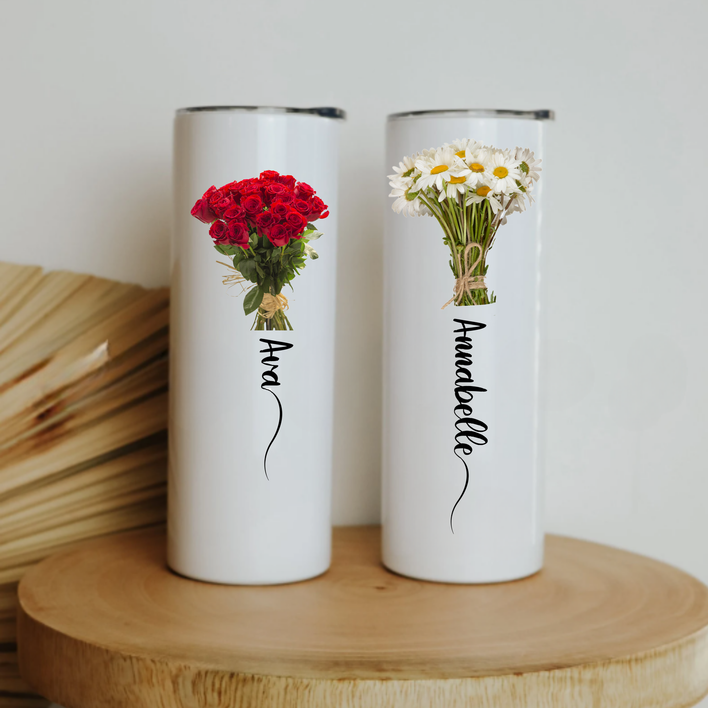 Floral Monthly Skinny Tumbler with Straw - 20oz, Flower of the Month Design