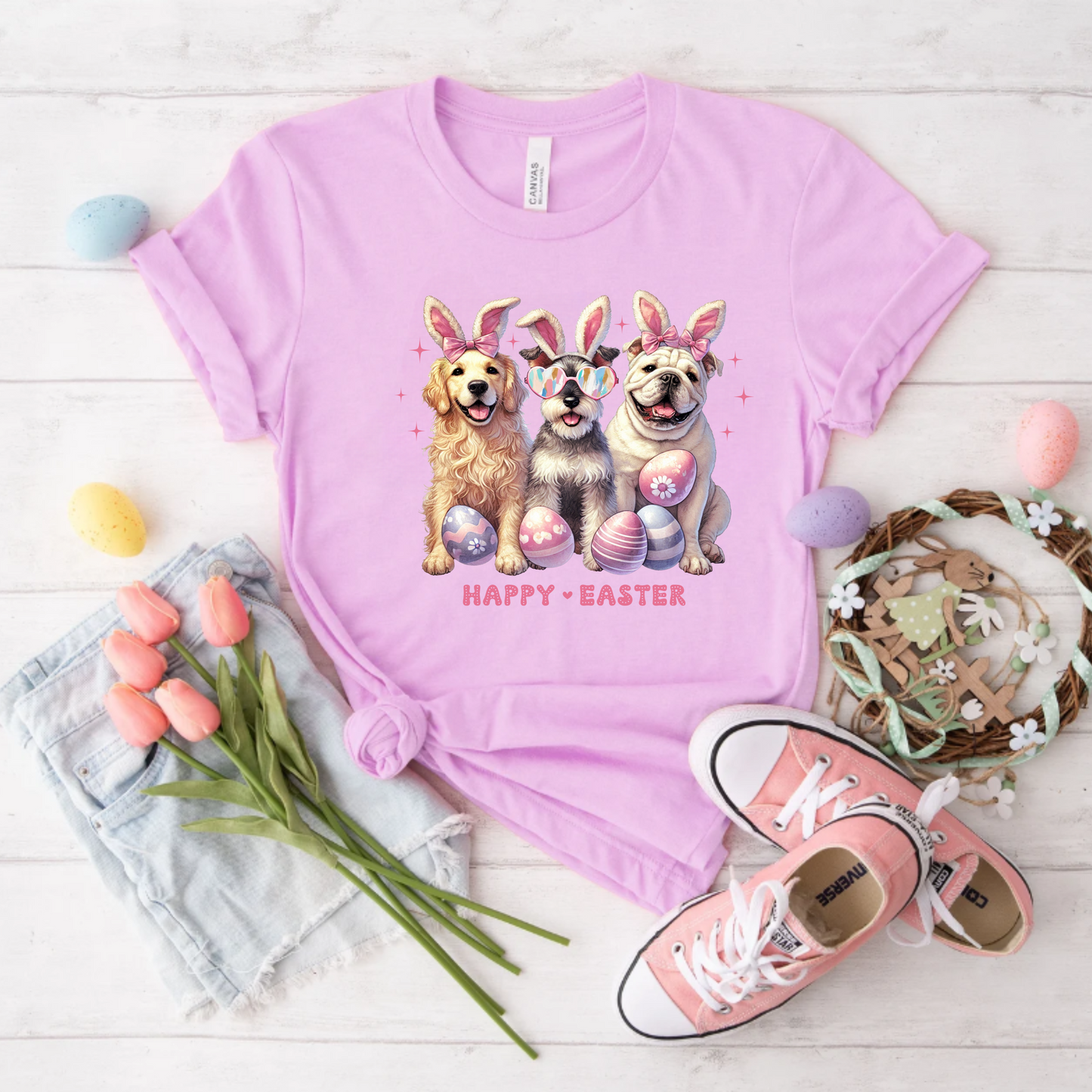 Dog Lover Unisex Tee - Happy Easter Dogs Design