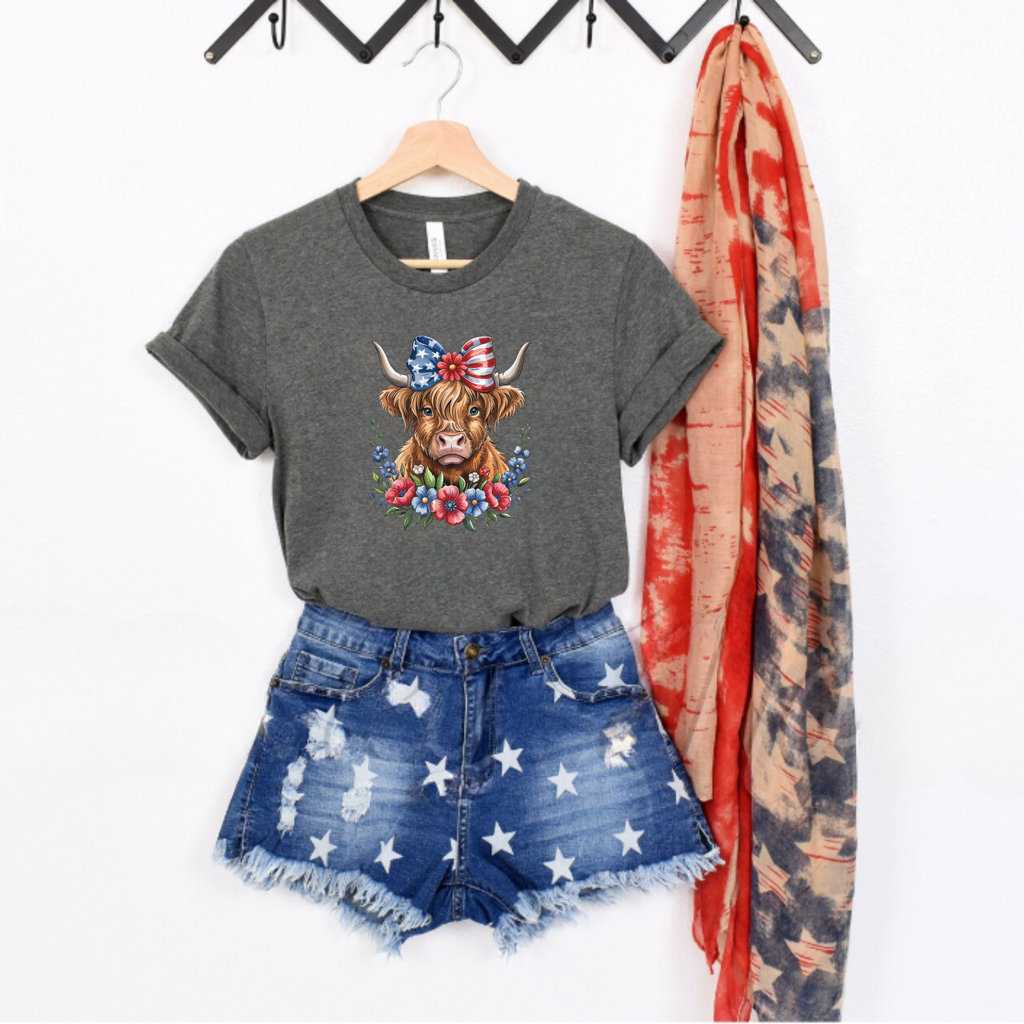 Patriotic Highland Cow Tee