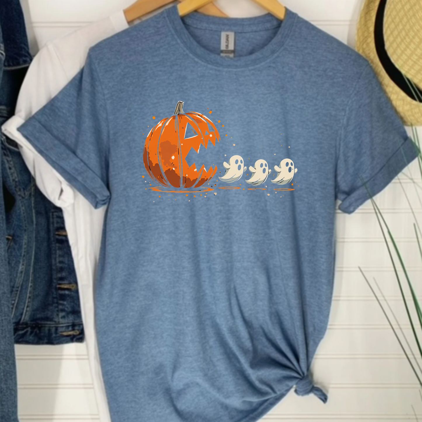 Halloween Pumpkin T-Shirt, Unisex Graphic Tee, Fall Fashion, Spooky Season Shirt, Ghost Design, Casual Wear