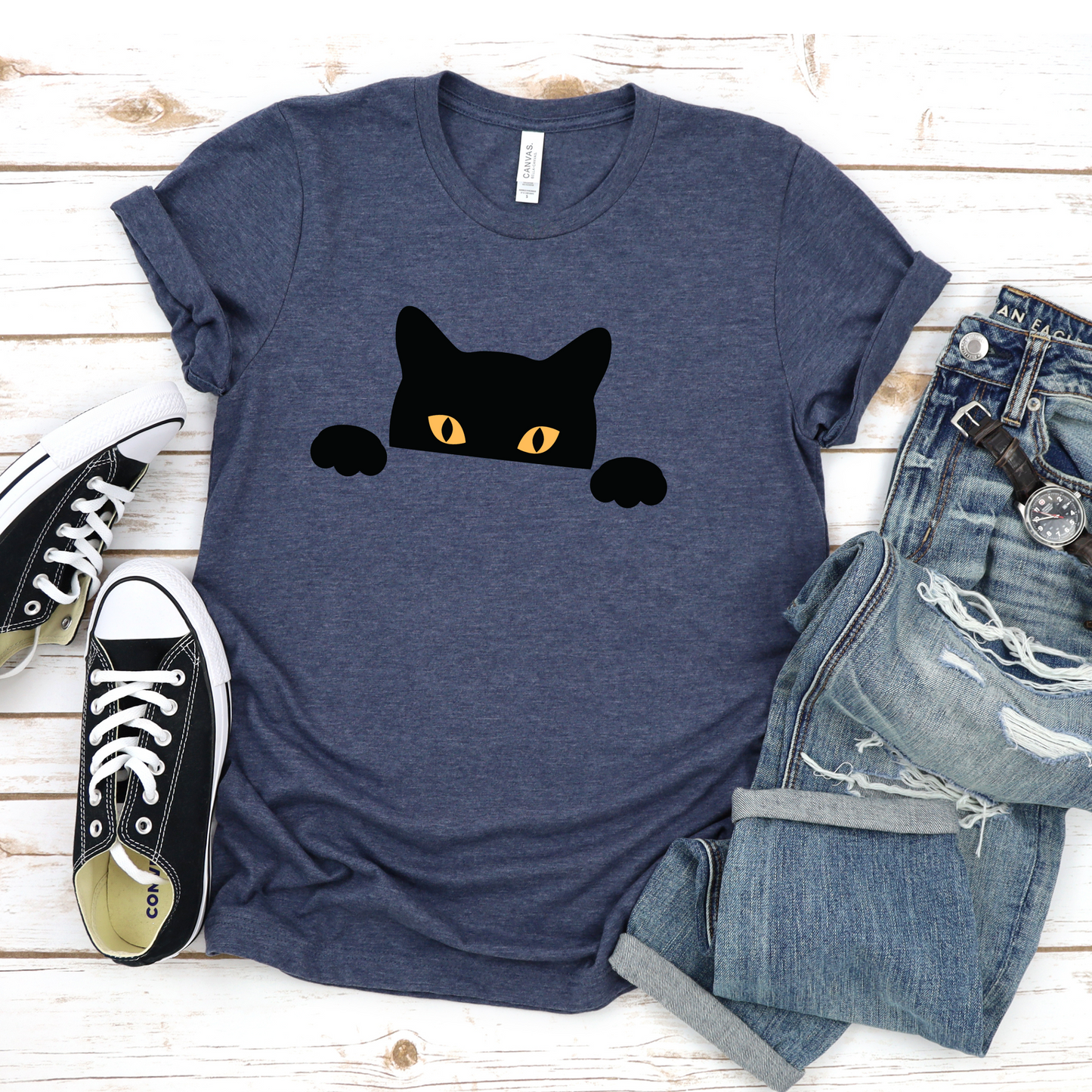 Peeking Black Cat Tee