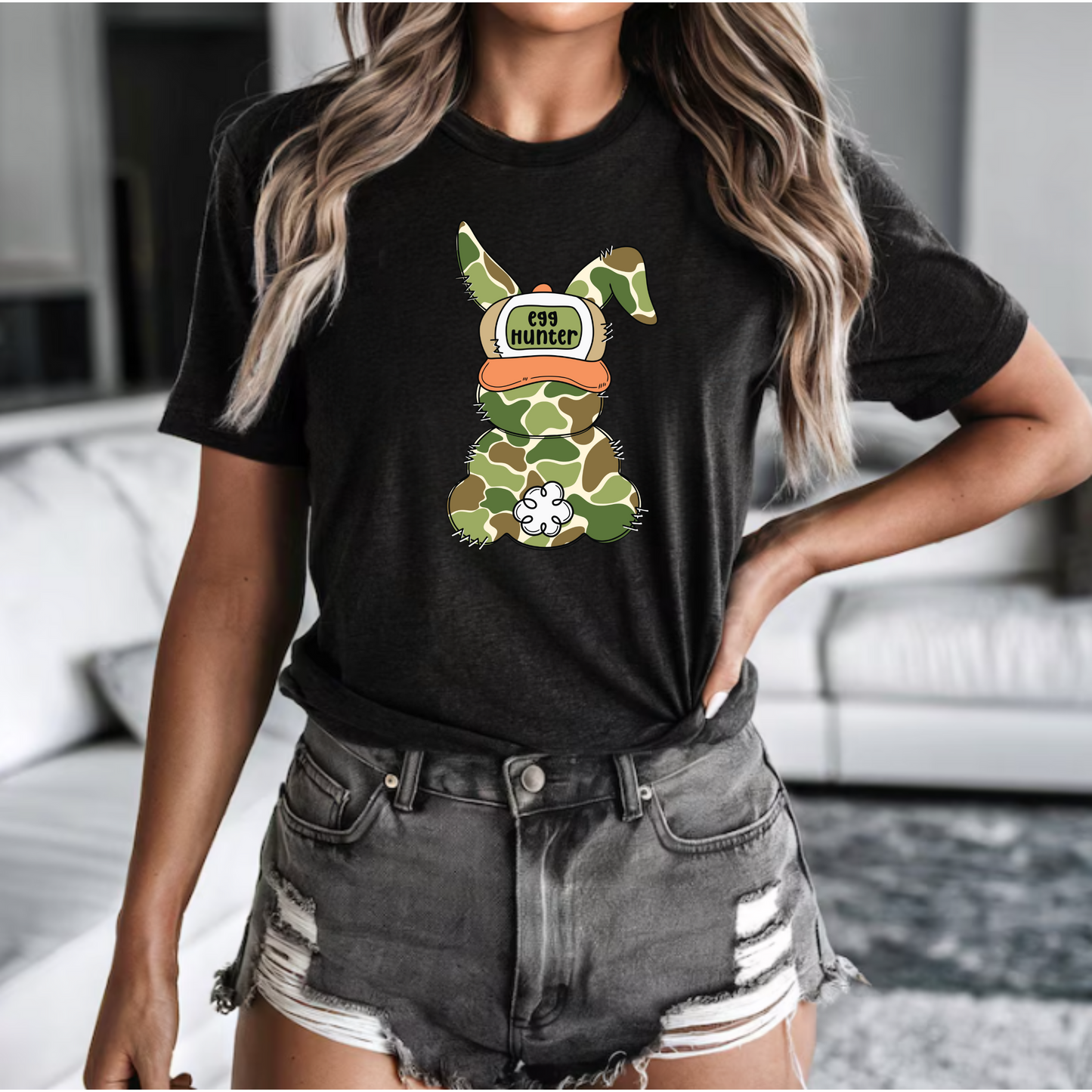Egg Hunter Tee with Camouflaged Bunny Unisex Shirt