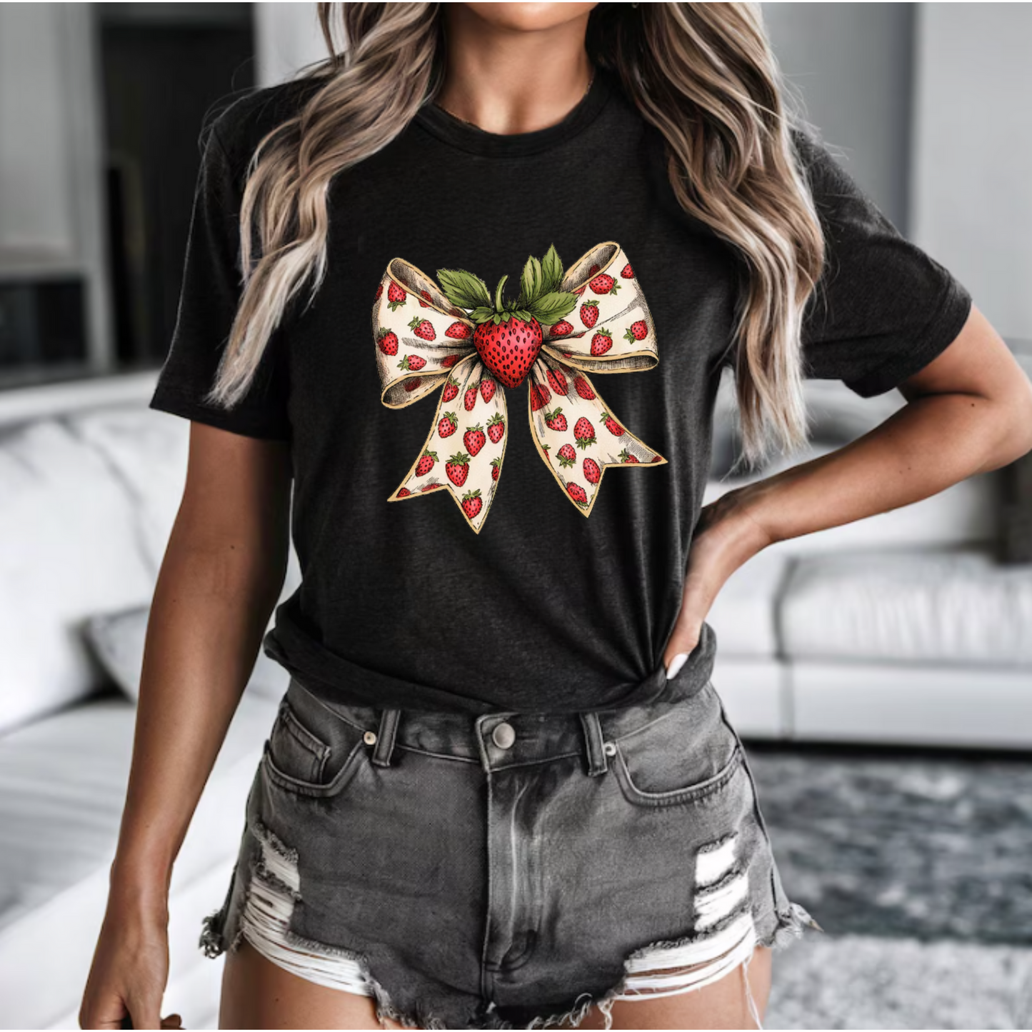 Strawberry coquette bow tee
