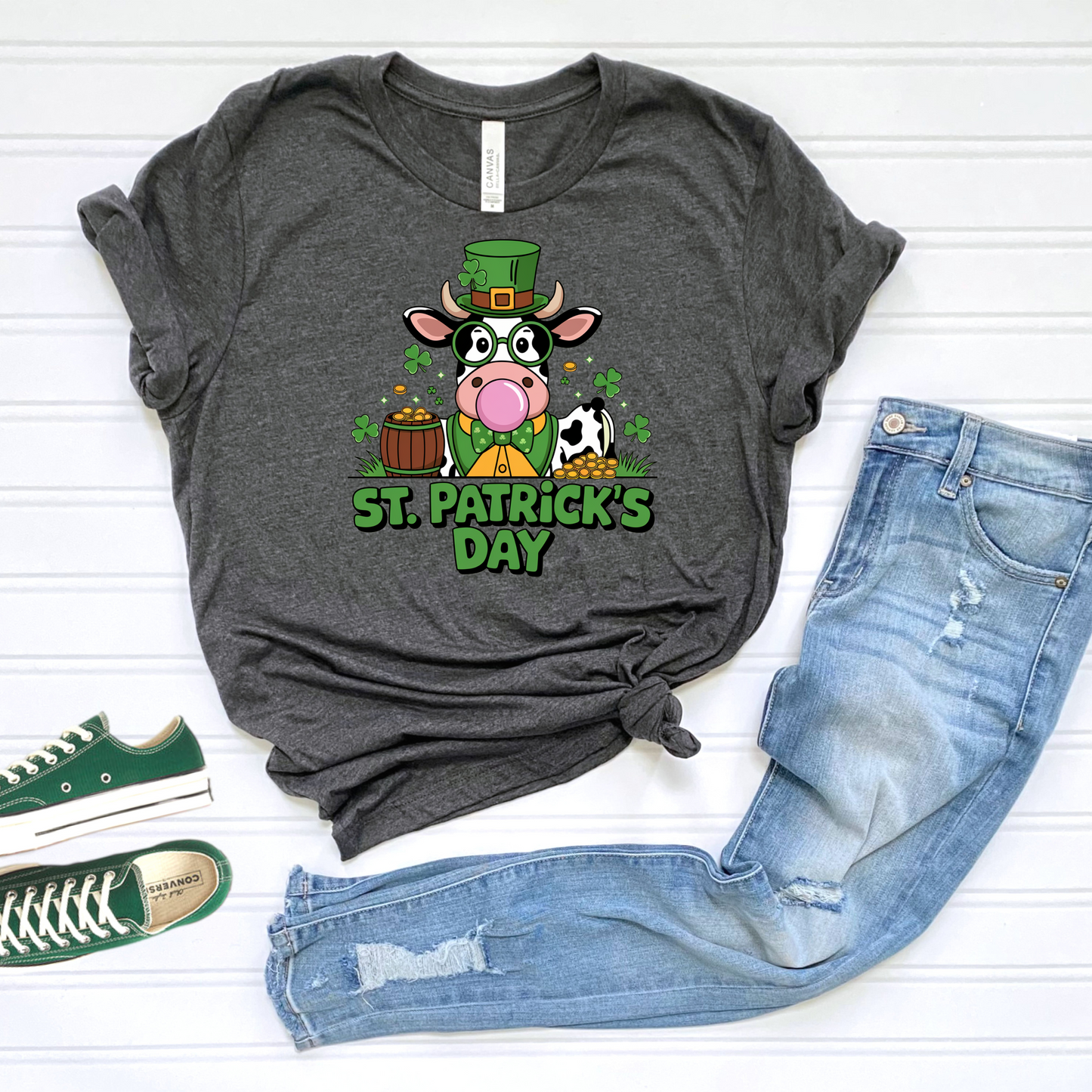St Patrick's Day Tee with Cow Blowing Bubble