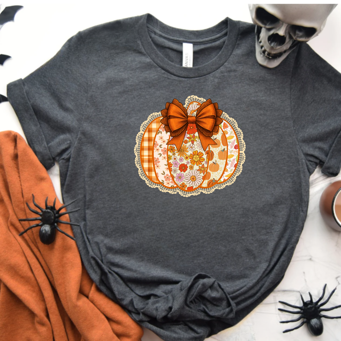 Floral Pumpkin T-Shirt with Coquette Bow